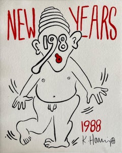 New Years 1988, Keith Haring Pop Art Nude Color Silkscreen Print Invitation