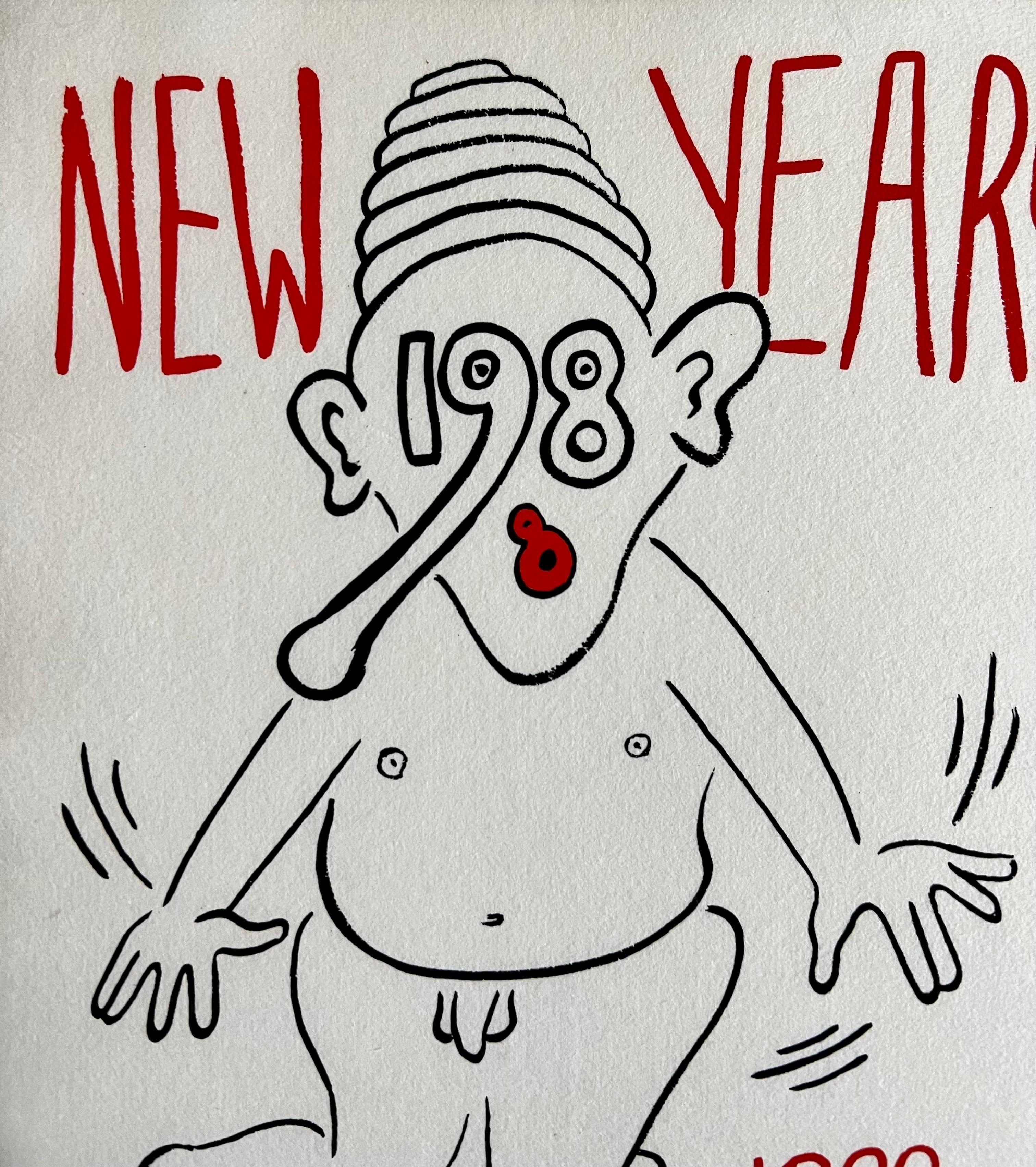 New Years 1988, Keith Haring Pop Art Nude Color Silkscreen Print Invitation For Sale 2