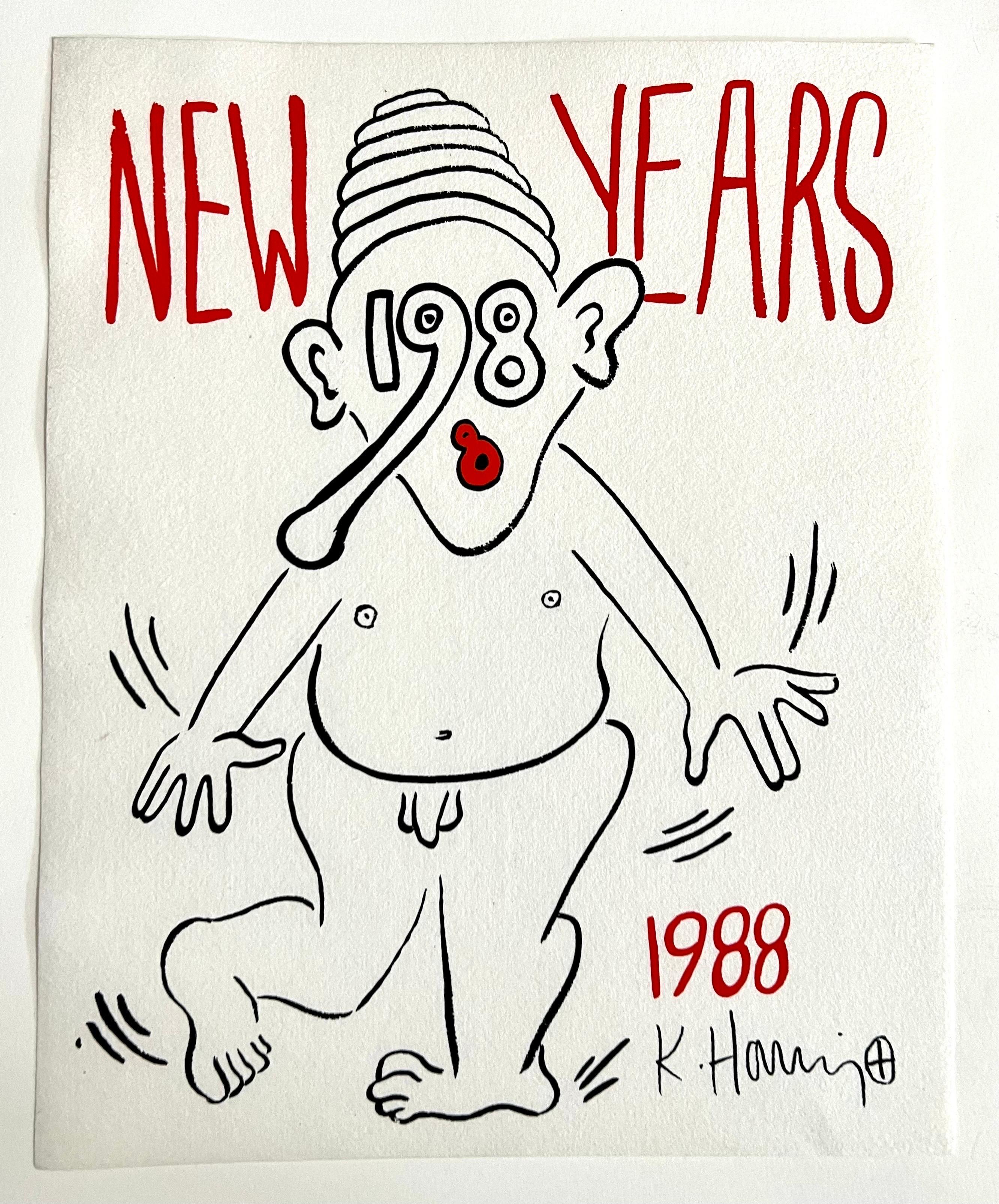 New Years 1988, Keith Haring Pop Art Nude Color Silkscreen Print Invitation For Sale 5
