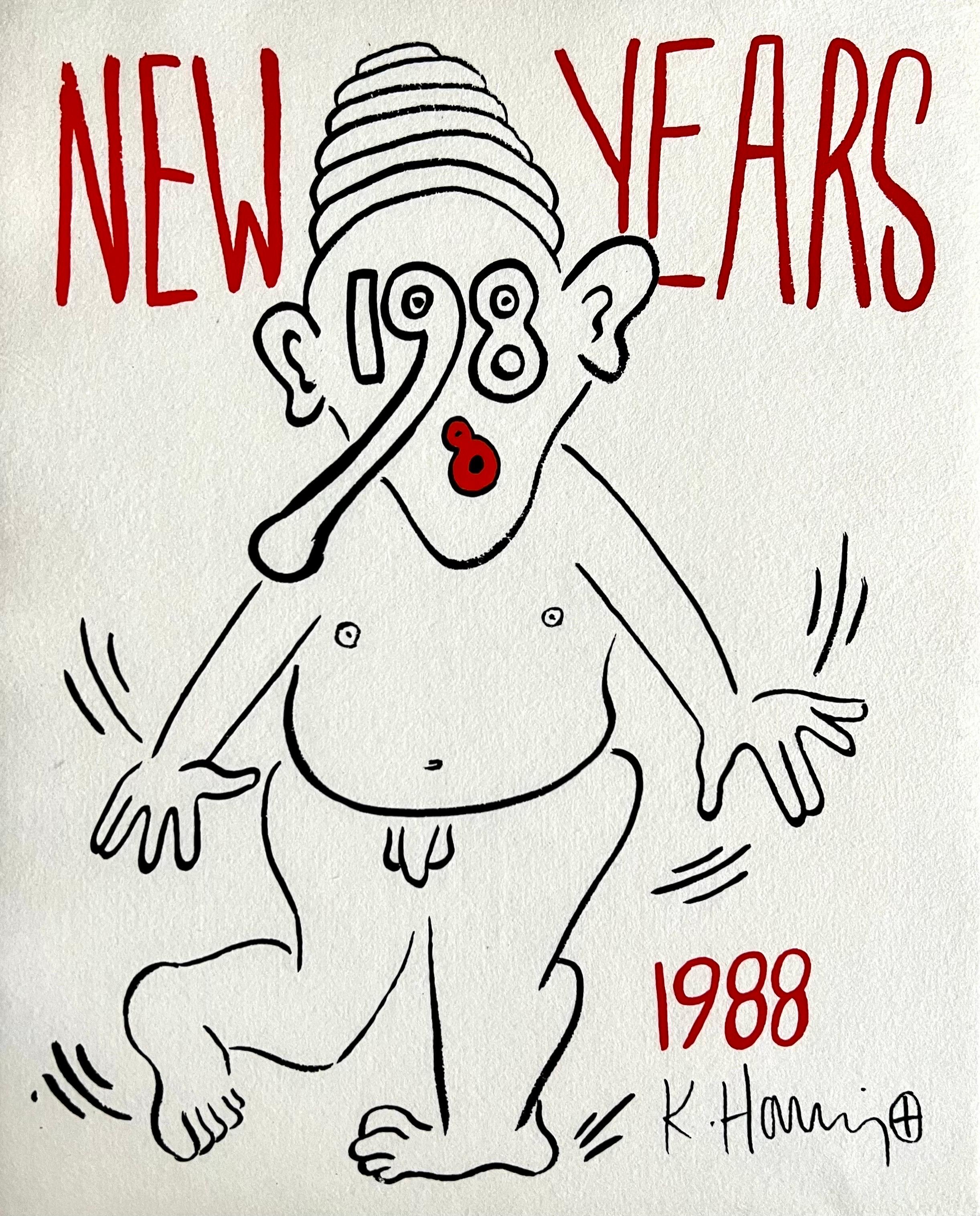 New Years 1988, Keith Haring Pop Art Nude Color Silkscreen Print Invitation For Sale 6