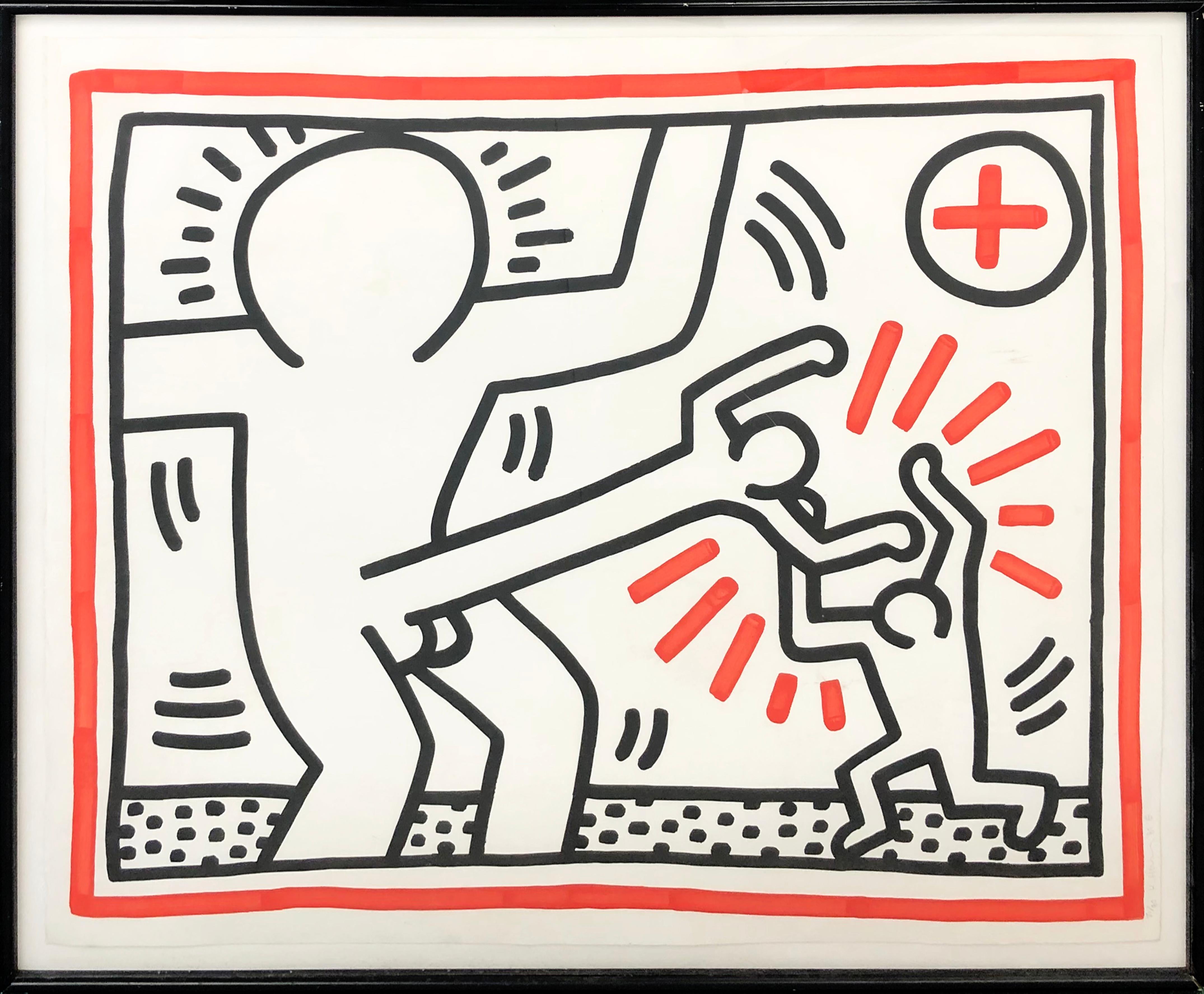 Keith Haring Figurative Print - ONE PLATE (FROM THREE LITHOGRAPHS SUITE)