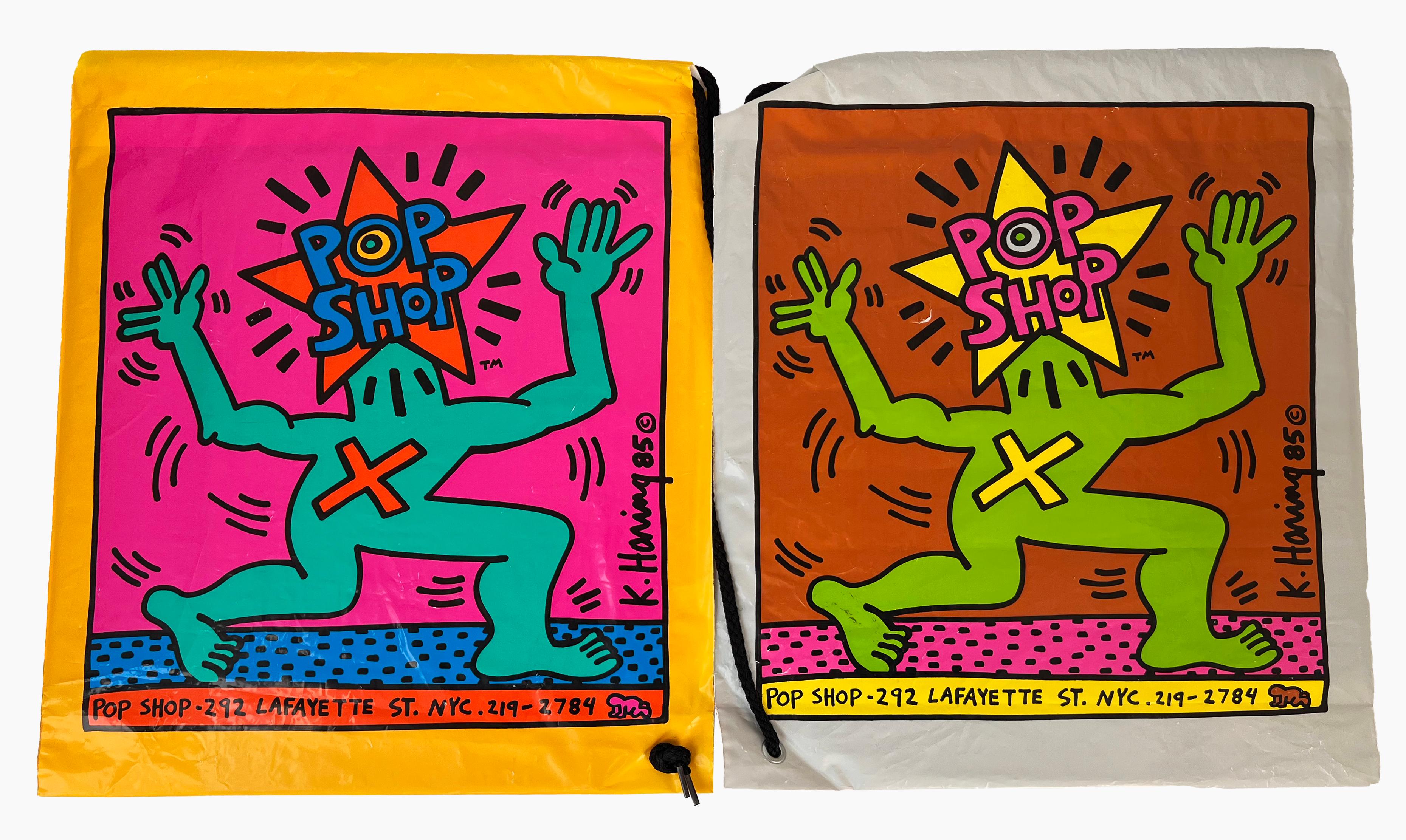 Original 1980s Keith Haring Pop Shop bags set of 2 (Keith Haring pop shop) For Sale 1