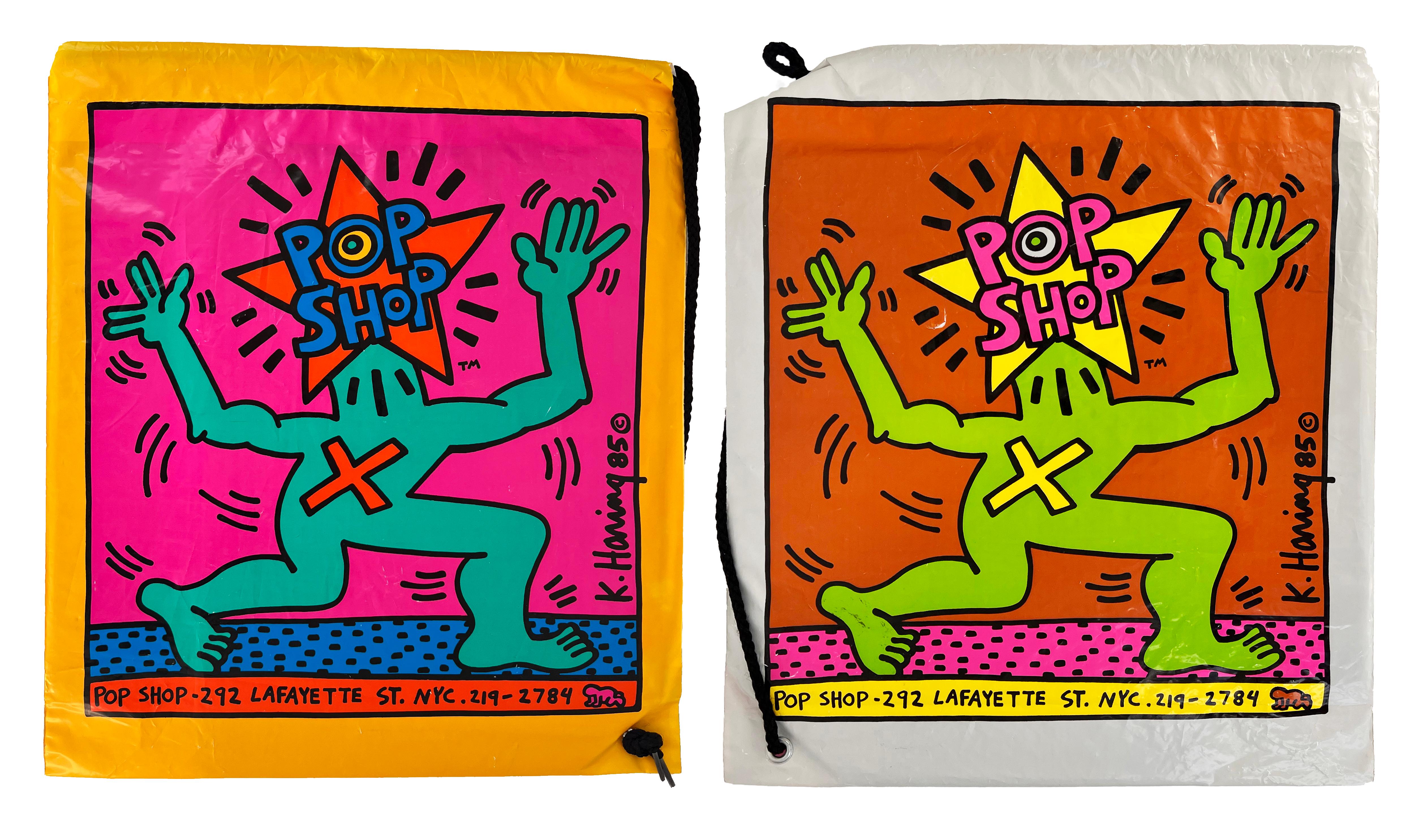 Set von 2 Keith Haring Pop Shop-Taschen aus den 1980er Jahren (Keith Haring Pop Shop)