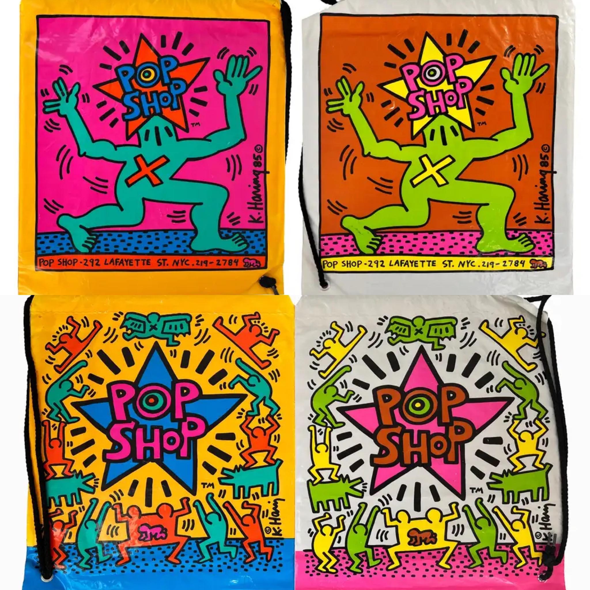 Set di 2 borse Pop Shop Keith Haring originali degli anni '80 (Keith Haring pop shop)