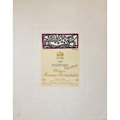 Original ChÃ¢teau Mouton Rothschild 1988 label by Keith Haring - Pop Art - Wine
