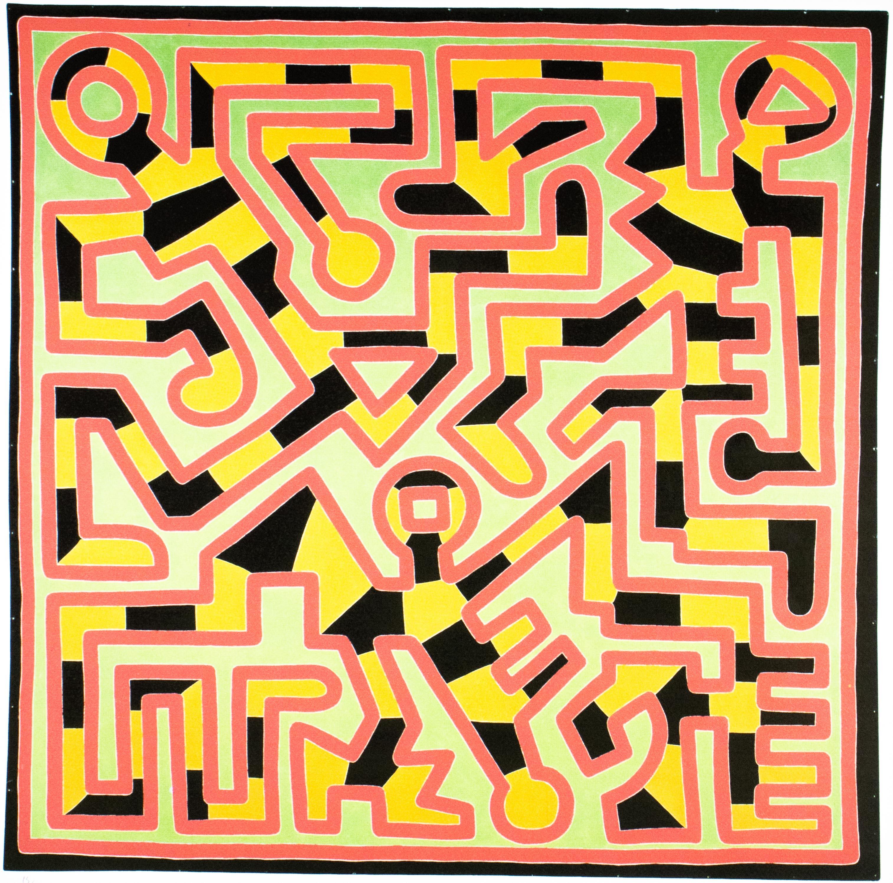 KEITH HARING - Untitled
Limited 1980s edition by the Keith Haring Foundation, Inc.

Only 150 copies total (here 15/150).
Lithograph on thick cardboard.

Signed in plate.
Edition hand numbered in pencil.
With Keith Haring Foundation blind stamp at