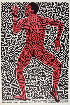 Affiche publicitaire originale d'époque de l'exposition Keith Haring, dessin de Tony Shafrazi