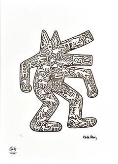 Stampa originale d'arte vintage Keith Haring Dog Silhouette USA Attivismo sociale