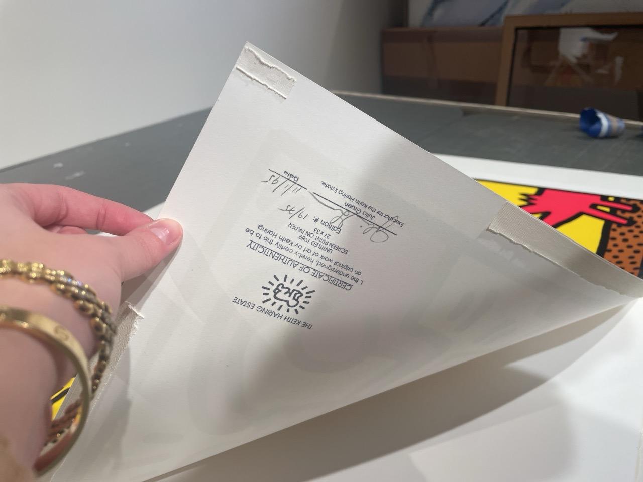 Hand signed in pencil on the verso by Julia Gruen, the executor for the Keith Haring Estate, dated '11/1/95' and numbered from the edition of 75 with the Iguana blindstamp. Screenprint in colors on wove paper Provenance: Sotheby's. Reference