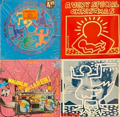 Rare Original Keith Haring Record Art (Set of 4 works)