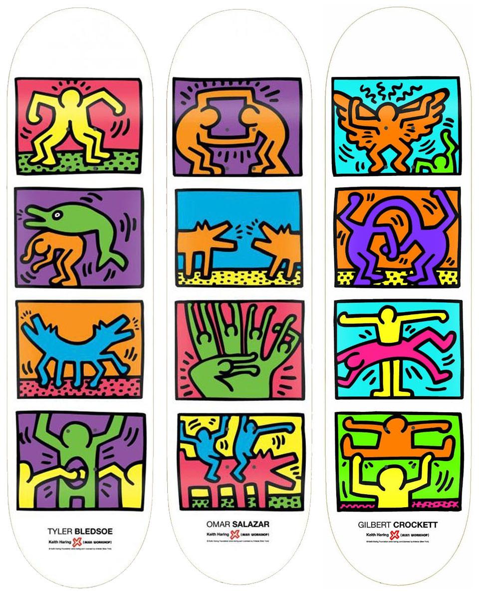 Retrospective (set of 3 skateboards) - Print by Keith Haring