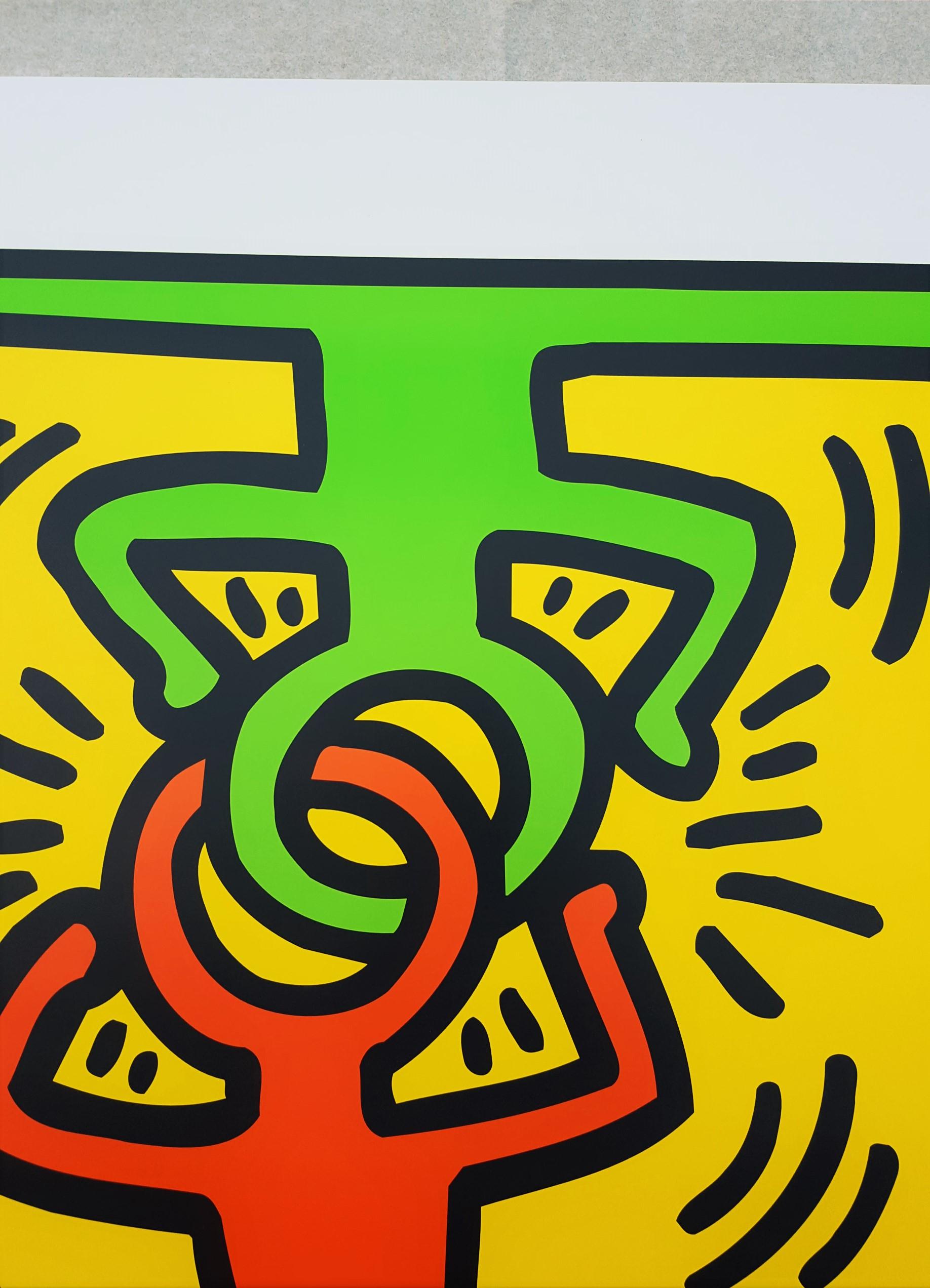 SFMOMA (Headstand) - Yellow Figurative Print by Keith Haring