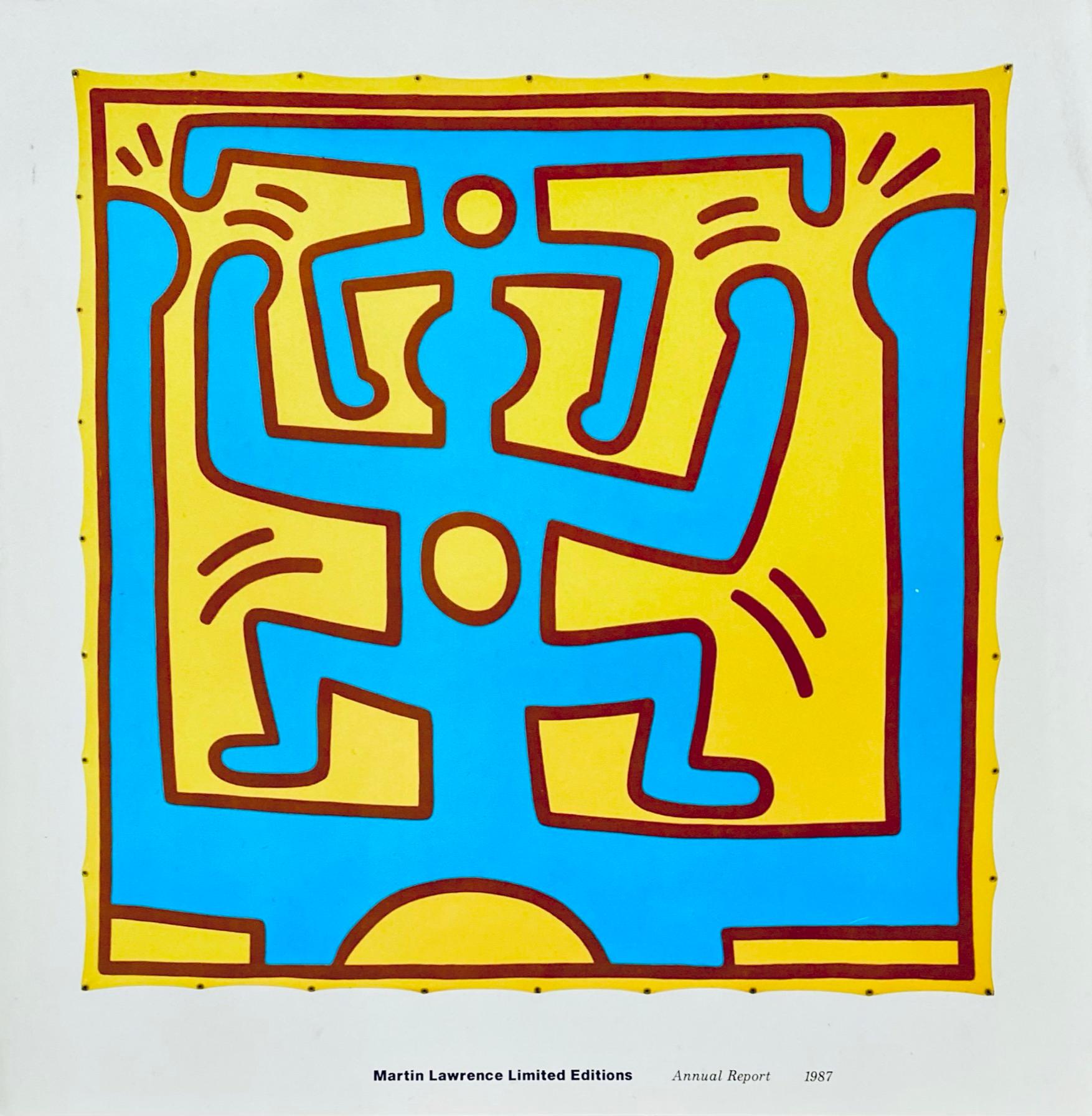 Hand Signed Keith Haring 1987 Martin Lawrence gallery annual report (Martin Lawrence Limited Editions): 

Medium: Spiral bound catalog. 
Approximately 12x12 inches folded closed. 
Very good overall vintage condition with a bold, well-preserved black
