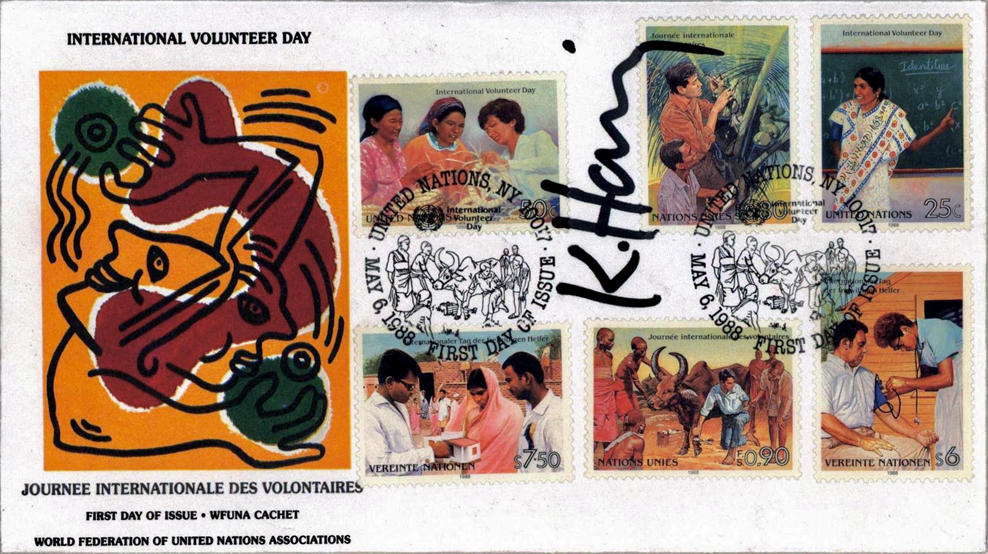 Signed Keith Haring International Volunteer Day mailer 1988 For Sale 4