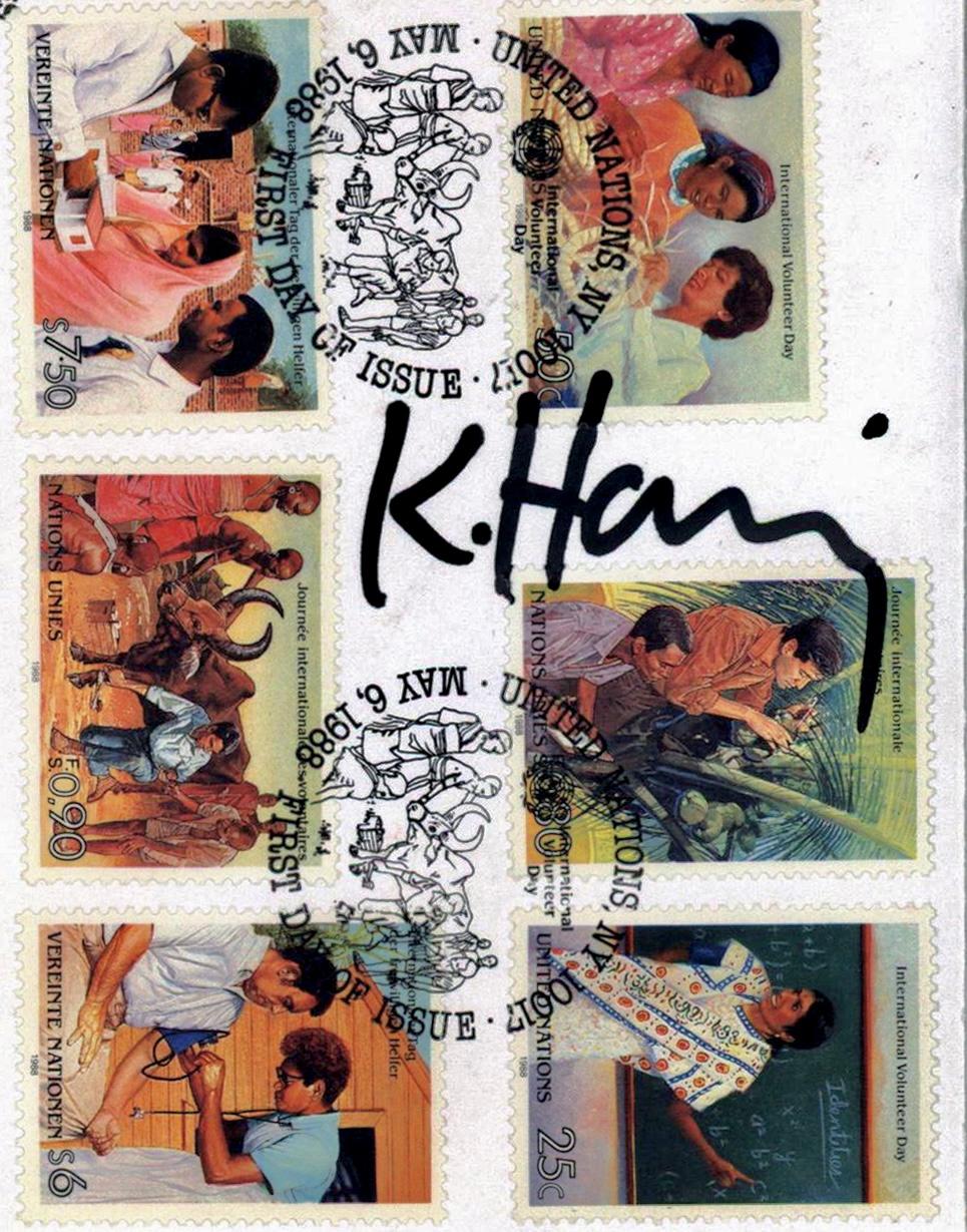 Signed Keith Haring International Volunteer Day mailer 1988 For Sale 5