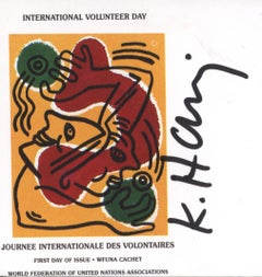Signed Keith Haring International Volunteer Day mailer 1988