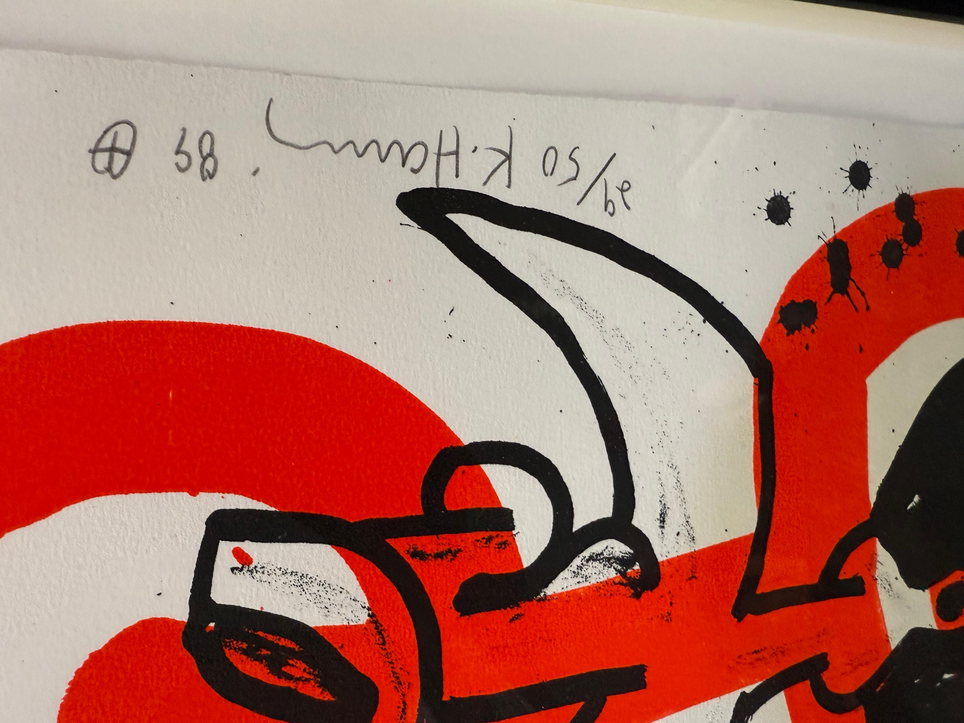 Artist: Keith Haring 
Title: The King
Size:  23 3/8 × 29 7/8 in  59.4 × 75.9 cm
Medium: Lithograph
Edition: of 50 
Year: 1989
Notes: Hand Signed, Numbered & Dated in Pencil. Custom Framed. 
About: Rendered in the distinctive late graphic style of