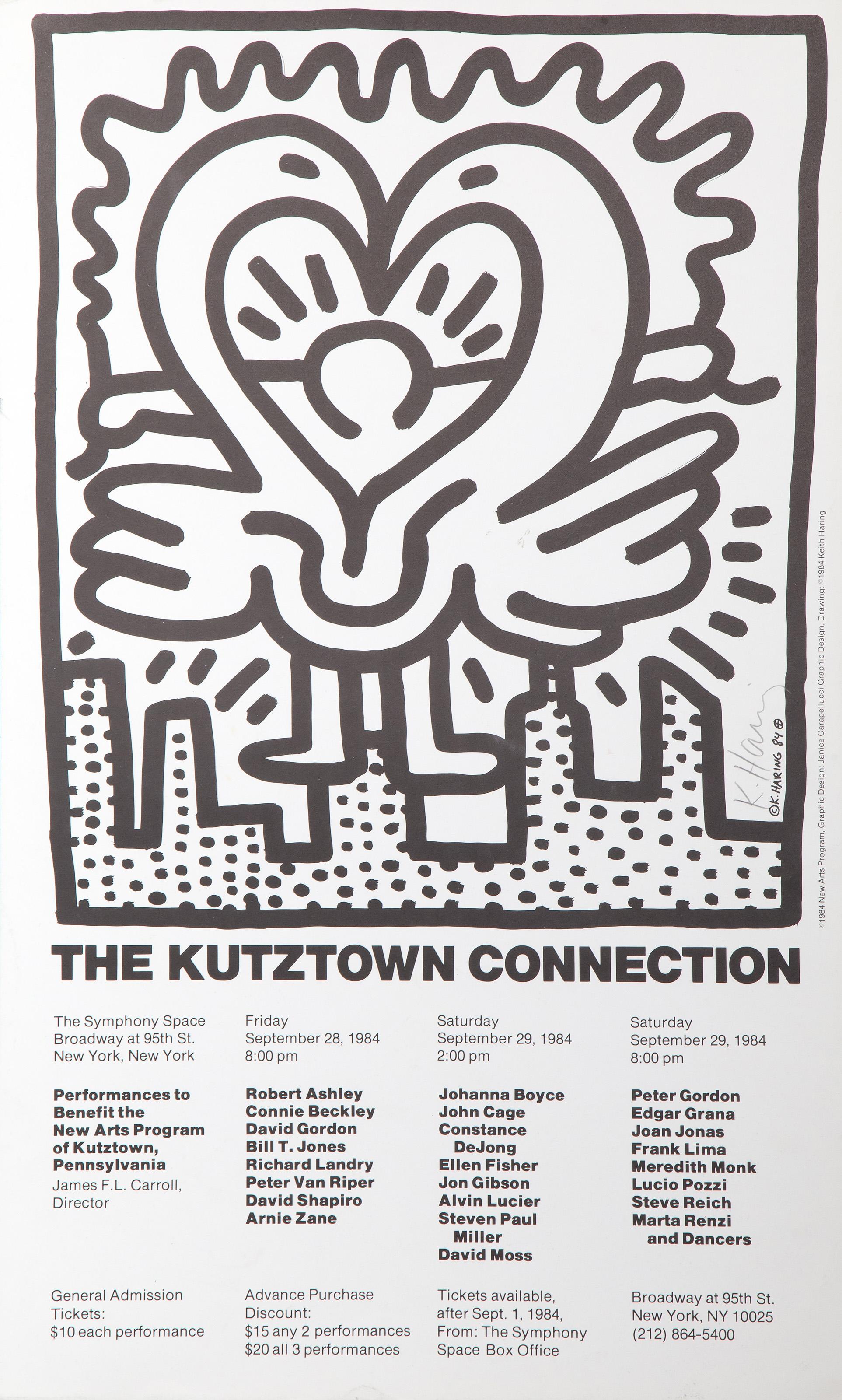 Affiche d'exposition : La connexion Kutztown 1984
Keith Haring (après), Américain (1958-1990)
Date : 1984
Affiche sur papier vélin, signée et datée dans la planche, signée au crayon
Taille : 33 x 20 in. (83.82 x 50.8 cm)
Éditeur : New Arts Program,
