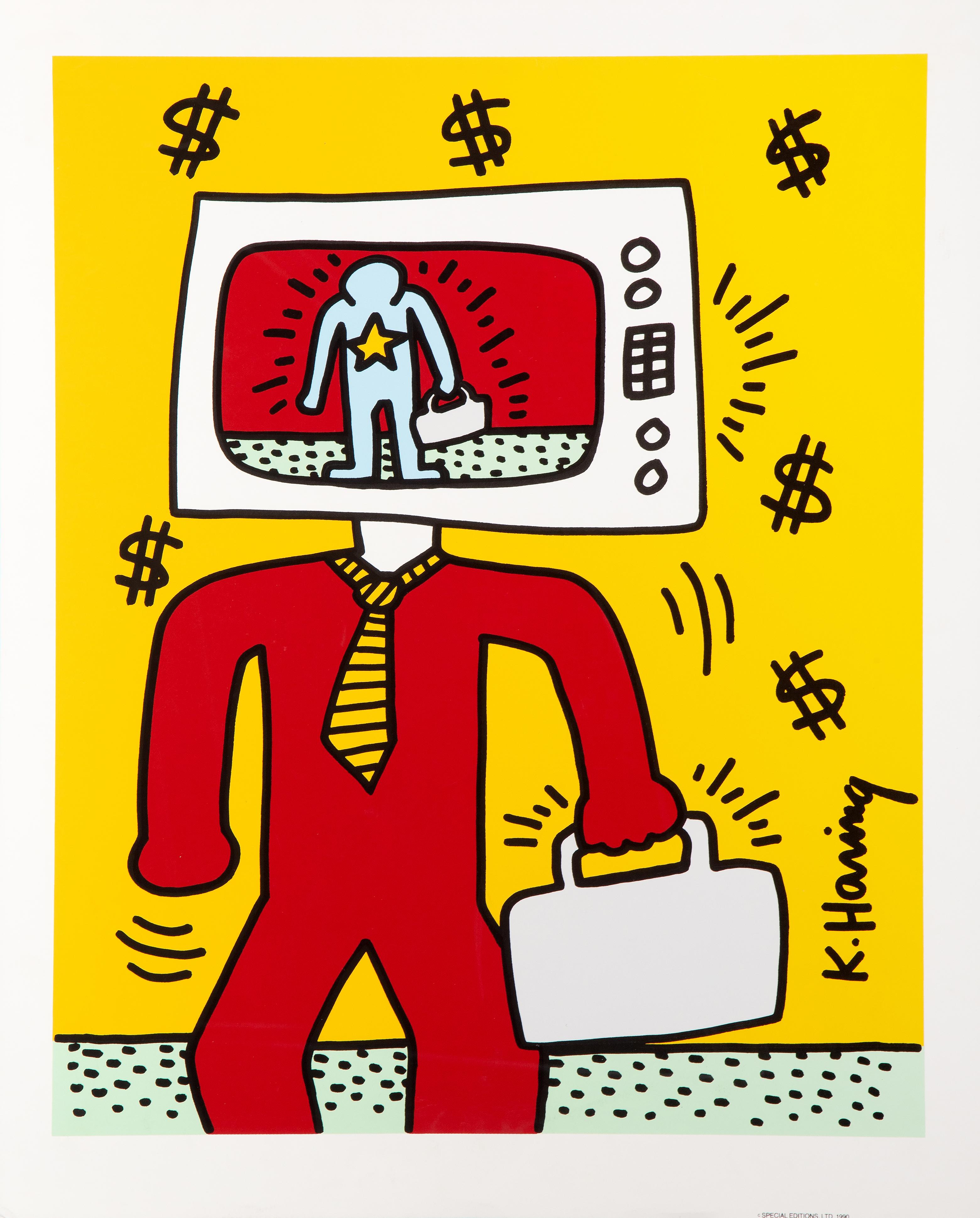 A limited edition silkscreen poster Keith Haring designed for Playboy. This limited edition run of 1000 was published in 1990 by Special Editions Ltd. The signature and date 'K. Haring' is in the printing. The sheet size is 32.25 x 26 inches and the