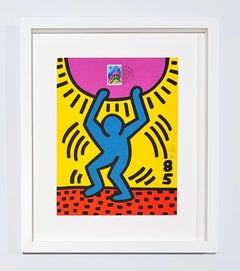 Keith Haring Color Figure Lithograph, Signed, 1985, Framed, "UN Youth Year"