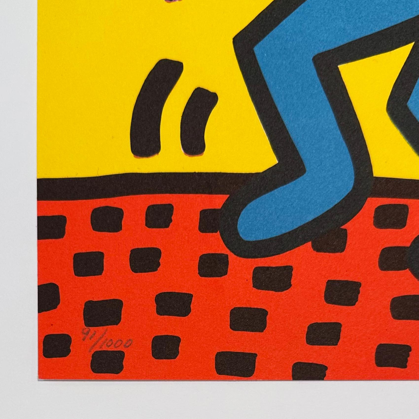 United Nations International Youth Year - Blue Figurative Print by Keith Haring