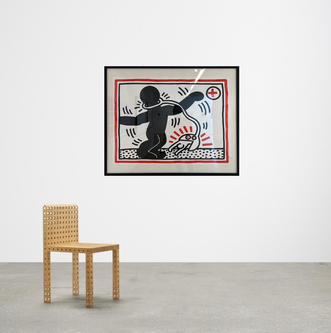 Artiste : Keith Haring 
Titre : Sans titre (Afrique du Sud libre) : une plaque
Taille :  39 7/8 x 39 1/2 in. (81 x 100.3 cm)
Support : Lithographie en couleurs, sur papier Rives BFK, avec marges complètes
Edition : 37 de 60
Année : 1985
Notes :