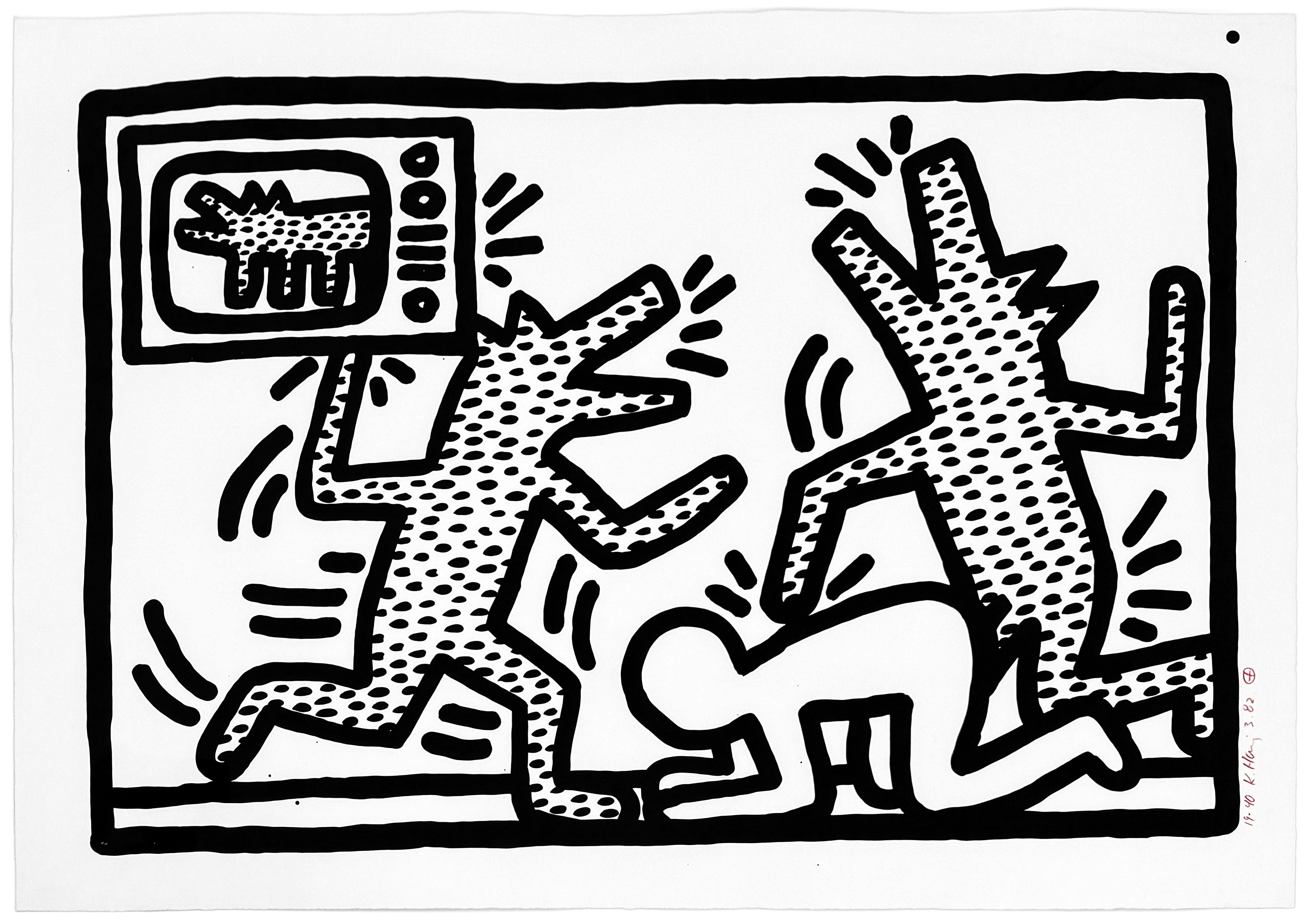 Untitled (Plate 3), rare hand signed lithograph, L.20 - Print by Keith Haring