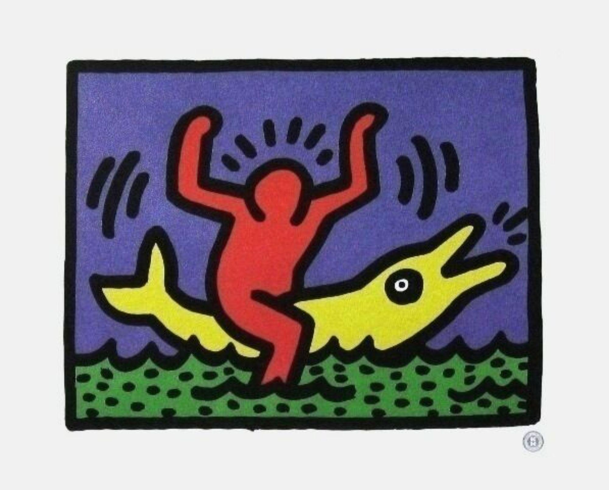 Keith Haring Landscape Print - Untitled (Pop Shop Dolphin), 1992 Offset Lithograph