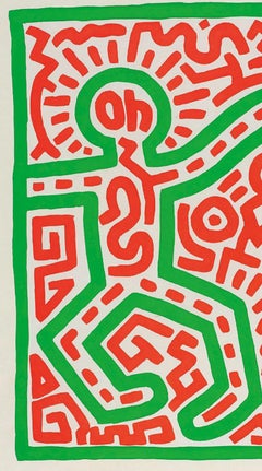 Stampa xilografica rossa e verde senza titolo, anni '80, condizioni eccellenti
