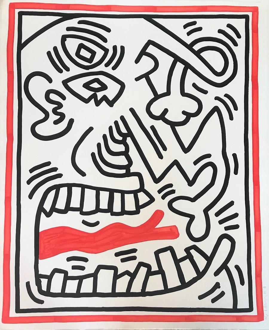 Created by Keith Haring in 1985, Untitled (Red Tongue) is an original lithograph, hand-signed, dated and numbered in pencil, measuring 40 x 32 in. (101.5 cm x 81 cm), unframed, from the edition of 80.