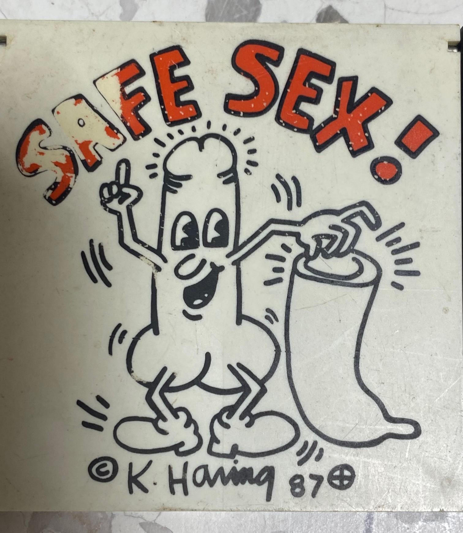 Modern Keith Haring Rare Signed NYC Pop Shop Safe Sex Condom Carrying Clip On Case 1987 For Sale