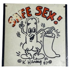Seltener signierter NYC Pop Shop Safe Sex Condom Carrying Clip auf Etui 1987 von Keith Haring