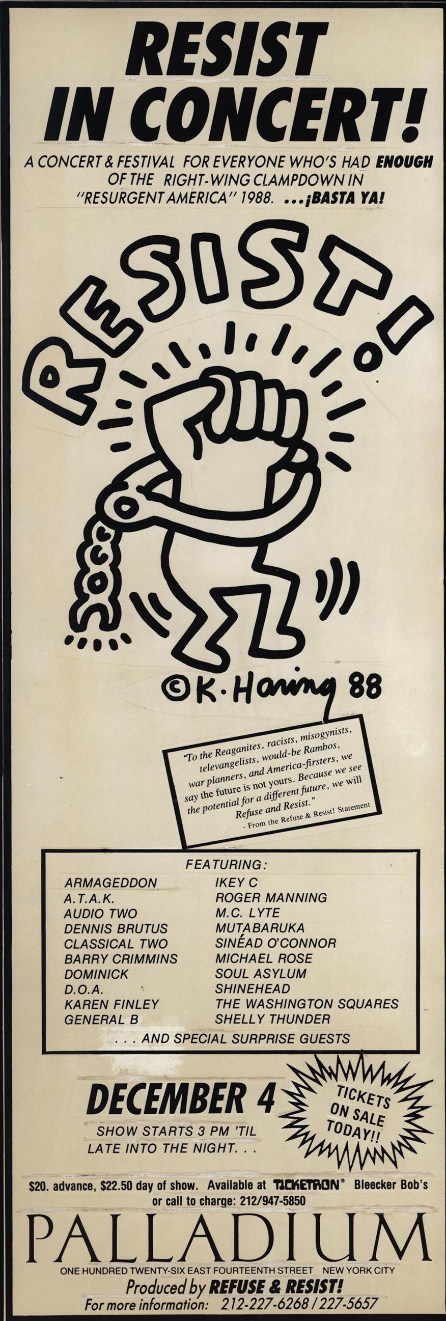 Keith Haring Resiste en Concierto 1988 'anuncio' en Bueno estado para la venta en Brooklyn, NY