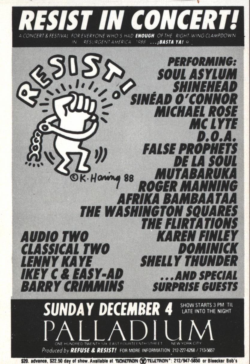 Late 20th Century Keith Haring Resist in Concert 1988 'announcement' For Sale