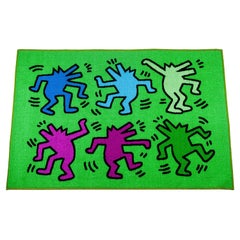Keith Haring Rug, Green, Blue, Purple, Dancing Dogs