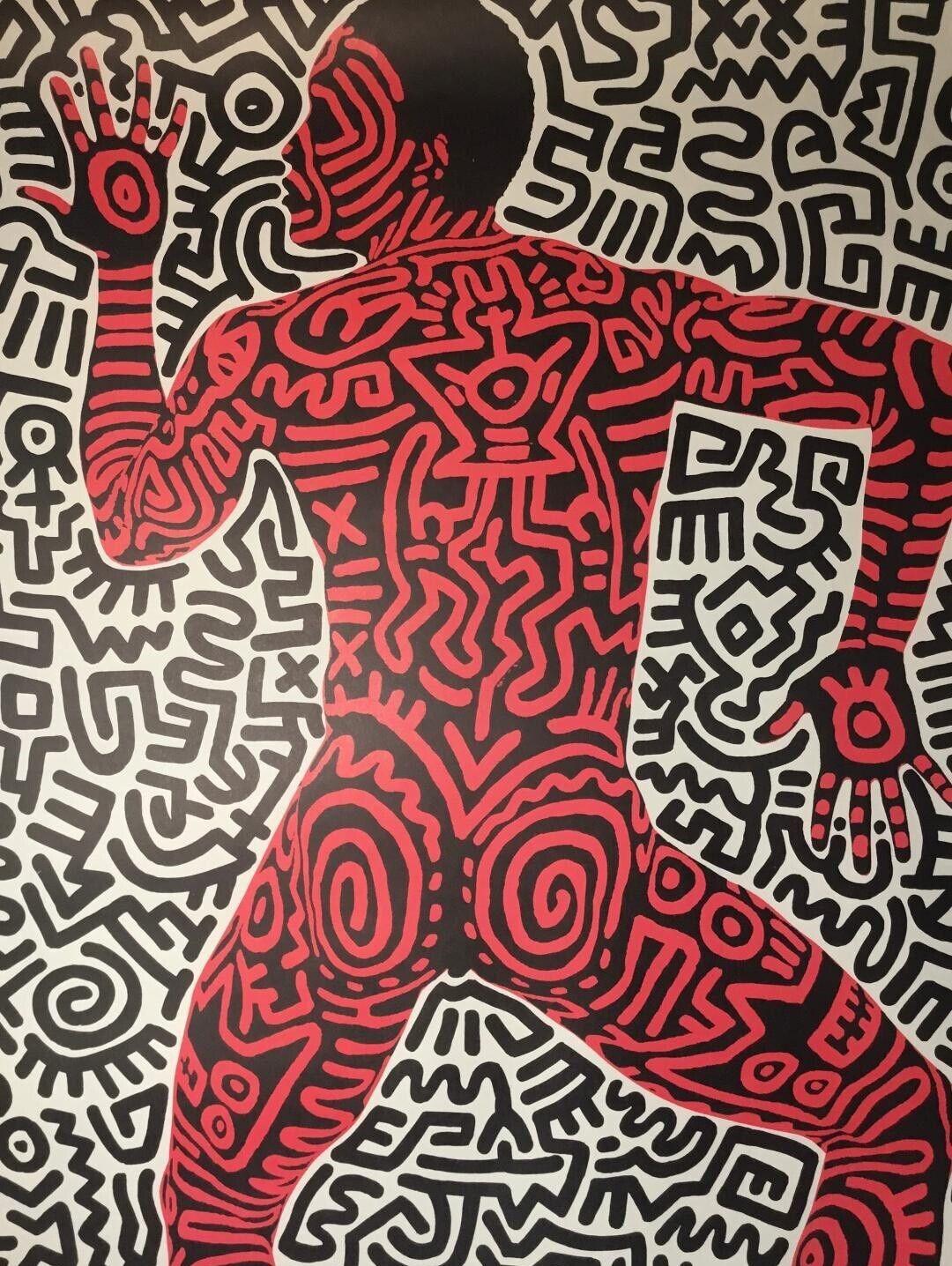 Modern Keith Haring Signed Lithograph Tony Shafrazi Gallery Exhibition Poster Into 84 For Sale