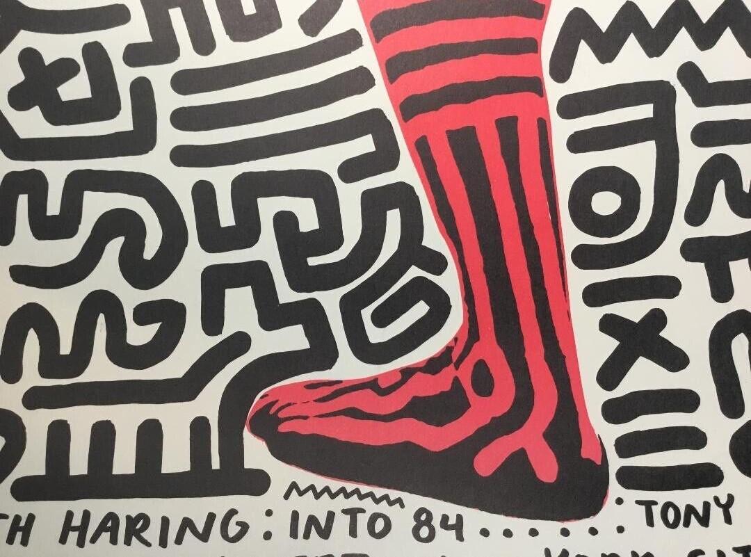 Late 20th Century Keith Haring Signed Lithograph Tony Shafrazi Gallery Exhibition Poster Into 84 For Sale