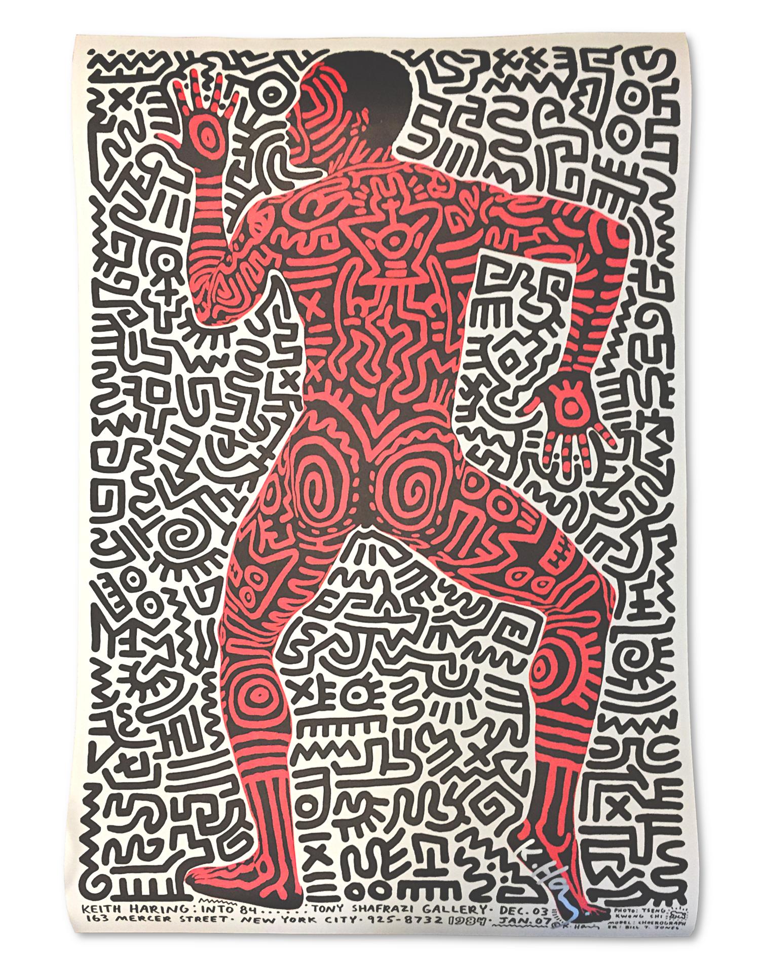 Keith Haring signed original 1983 exhibition poster
This is a first edition Keith Haring limited edition exhibition poster. 

Poster measures c.34 x 24 inches. Created by Haring in 1983 to promote his Into 84 exhibition at the Tony Shafrazi