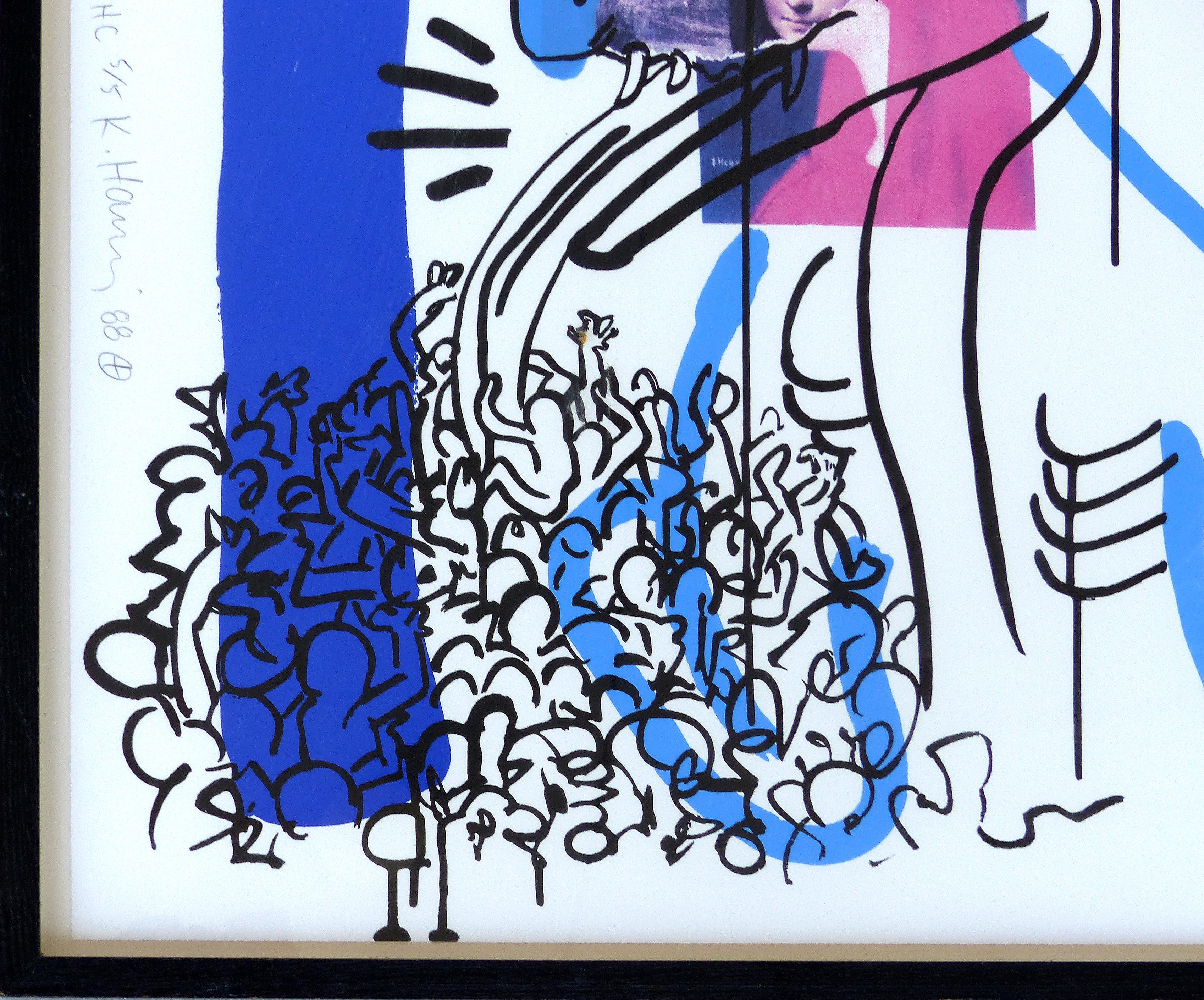 Offered for sale is a large silkscreen print by Keith Haring titled 