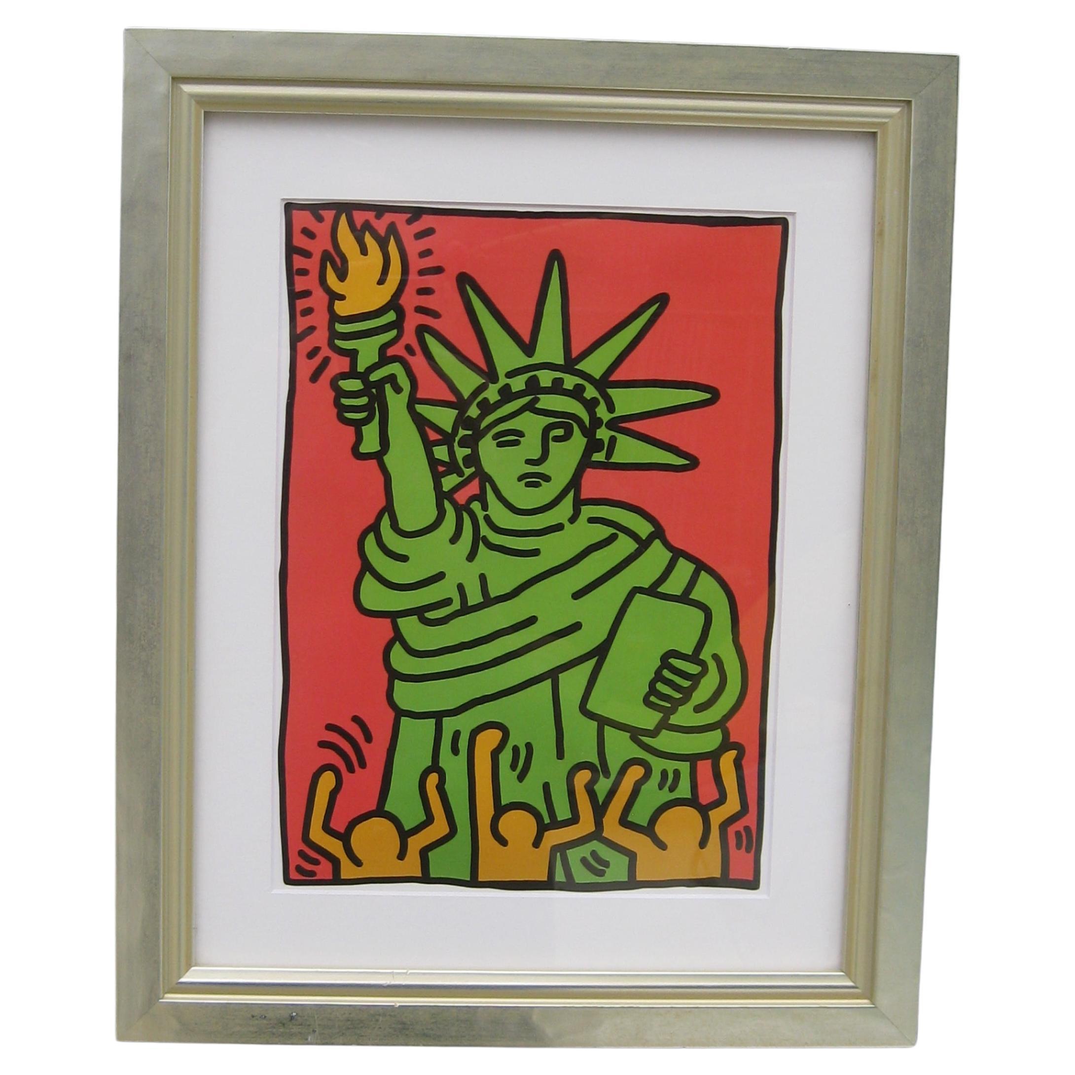 Keith Haring "Statue of Liberty" Abstract Pop Art Offset Lithograph Print Framed im Angebot