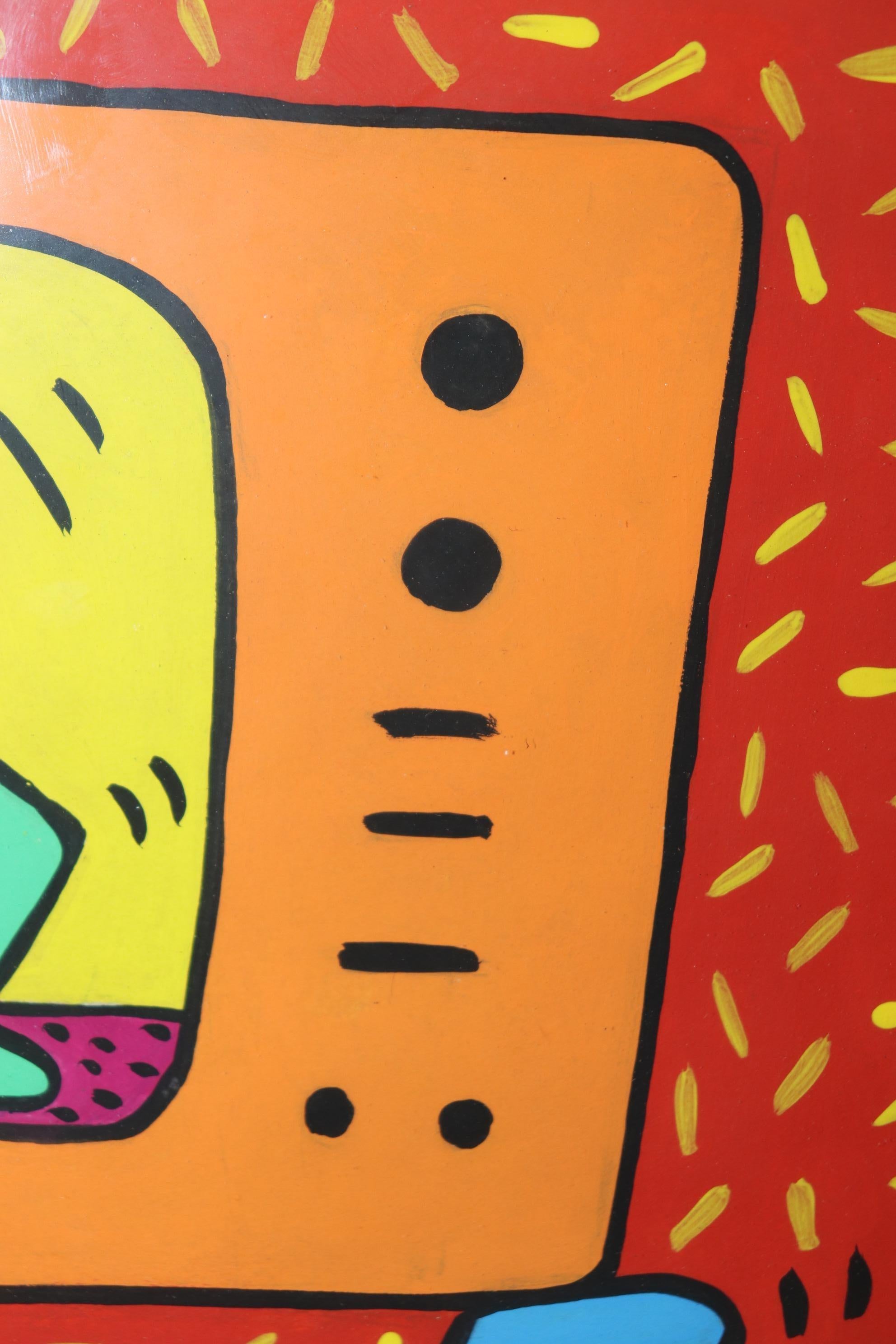 Keith Haring Style Mid Century Modern Framed Painting For Sale 2