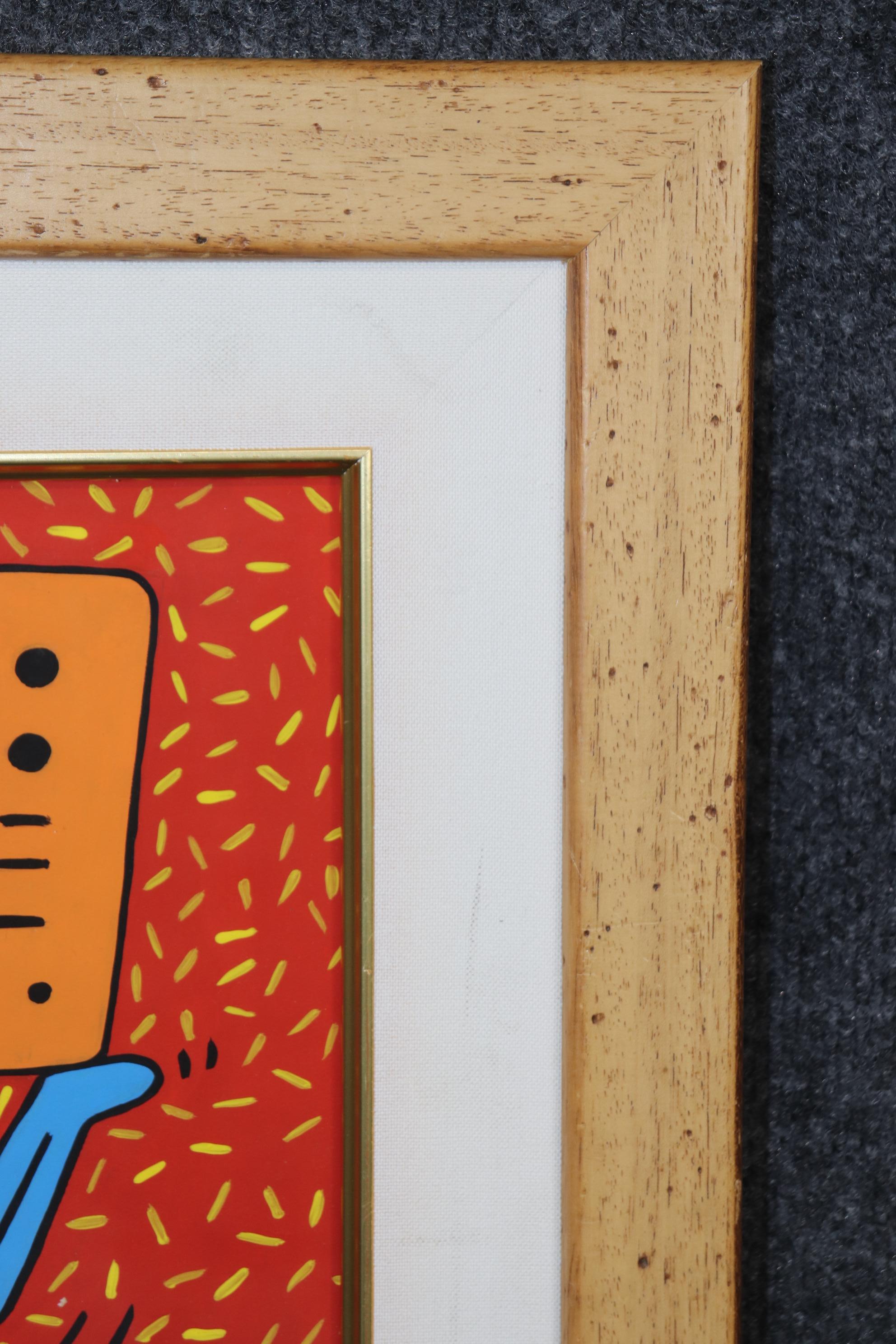 Keith Haring Style Mid Century Modern Framed Painting For Sale 4