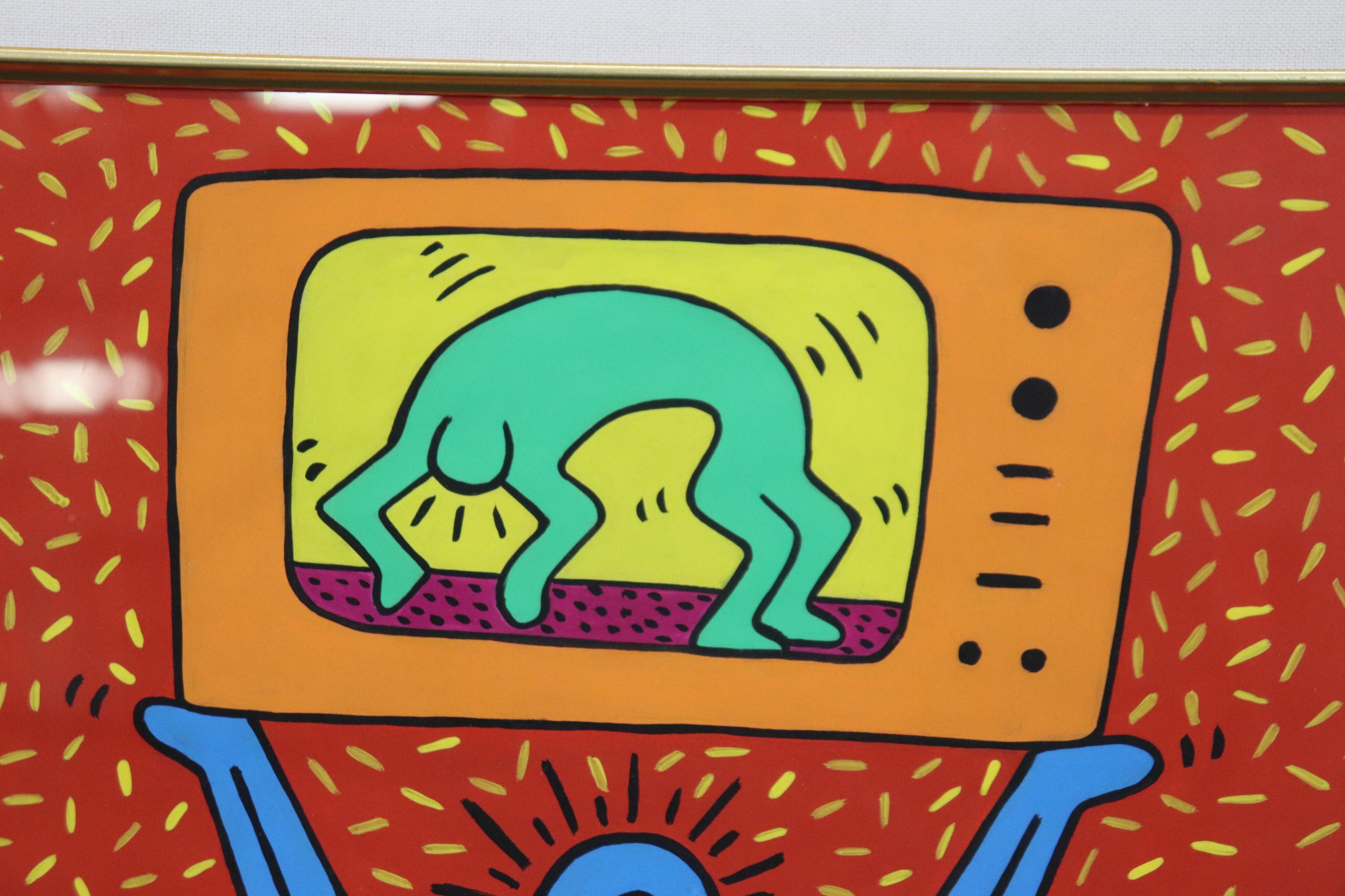 Mid-Century Modern Keith Haring Style Mid Century Modern Framed Painting For Sale