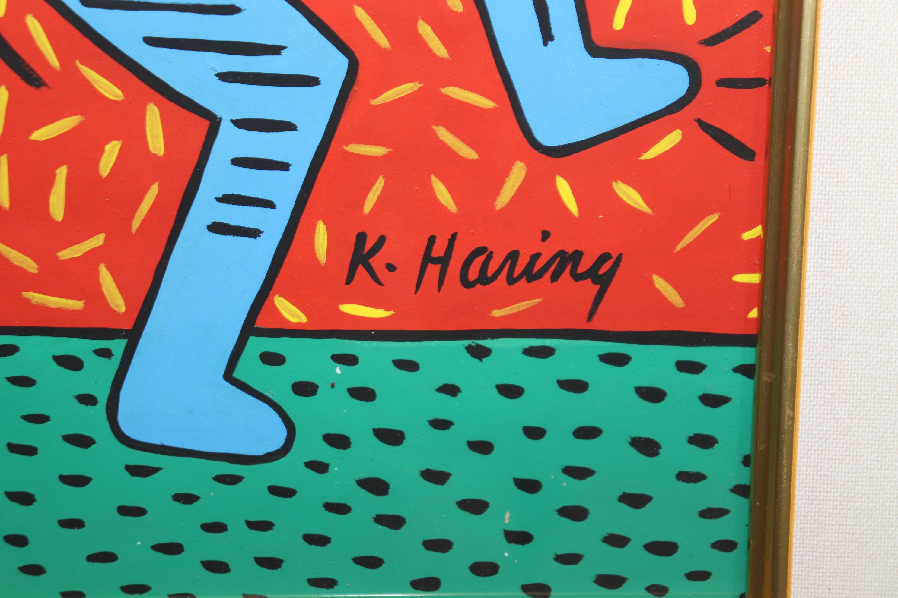 Gerahmtes Gemälde im Stil von Keith Haring, Moderne der Mitte des Jahrhunderts (20. Jahrhundert) im Angebot