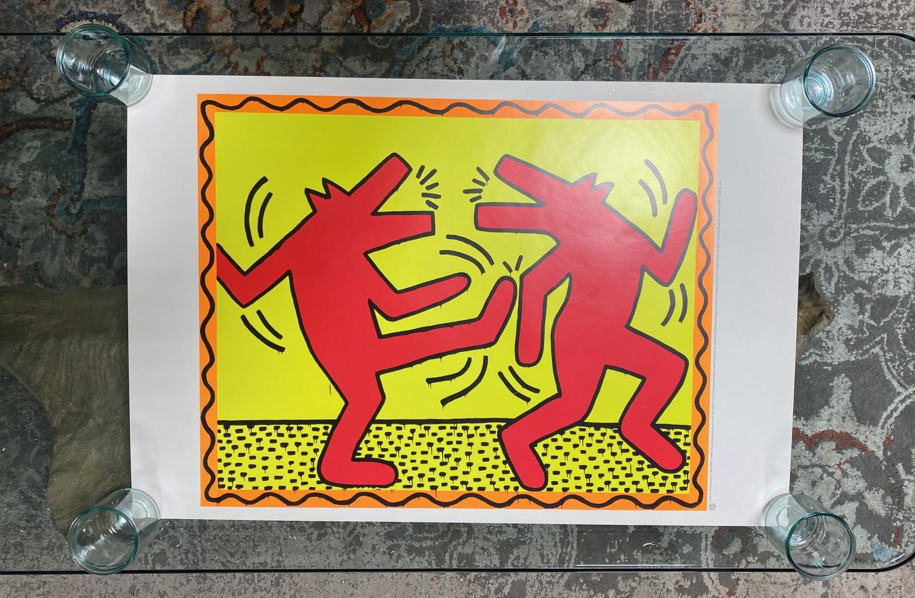 Keith Haring Vintage NYC Pop Shop Art Lithograph Poster Dancing Dogs Wolves 1991 For Sale 7