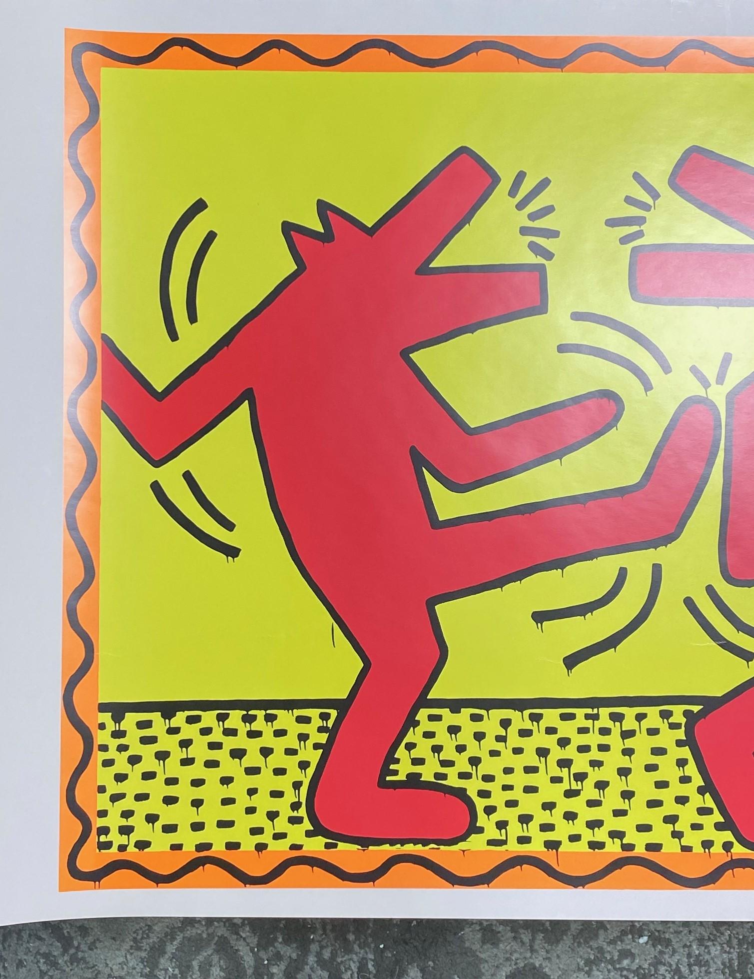 Moderne Affiche d'art pop shop new-yorkais vintage Keith Haring, dansant des chiens Wolves, 1991 en vente