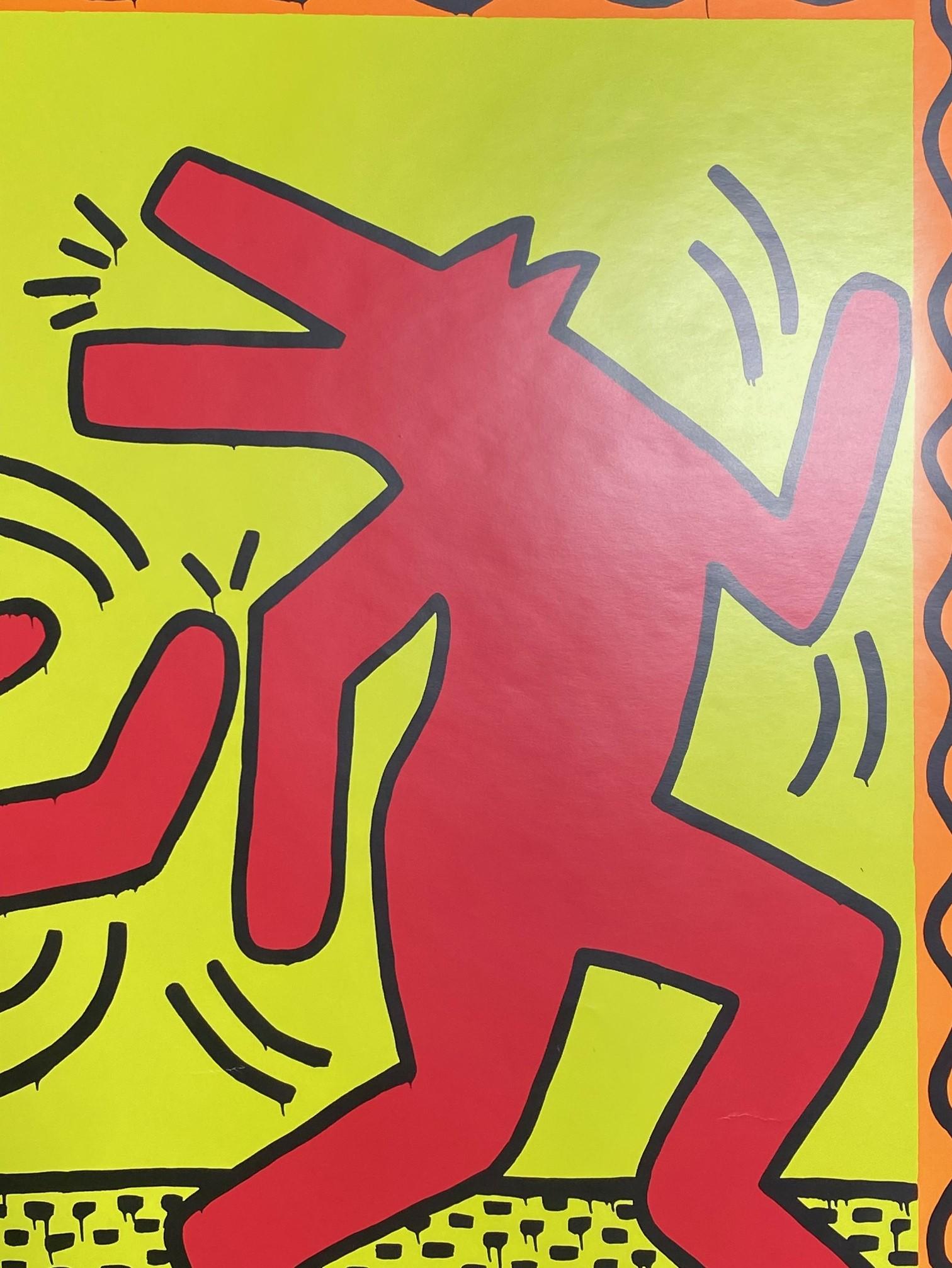 Late 20th Century Keith Haring Vintage NYC Pop Shop Art Lithograph Poster Dancing Dogs Wolves 1991 For Sale