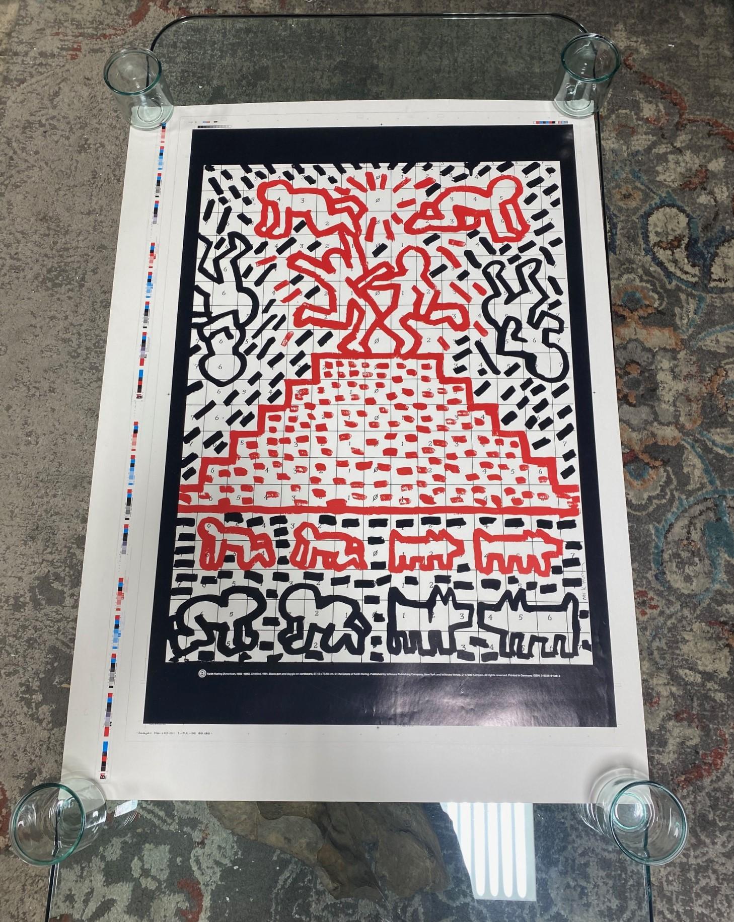 A rare and extremely hard-to-find vintage Keith Haring (1958-1990) Pop Shop Art offset lithograph poster (Untitled but often referred to as his 