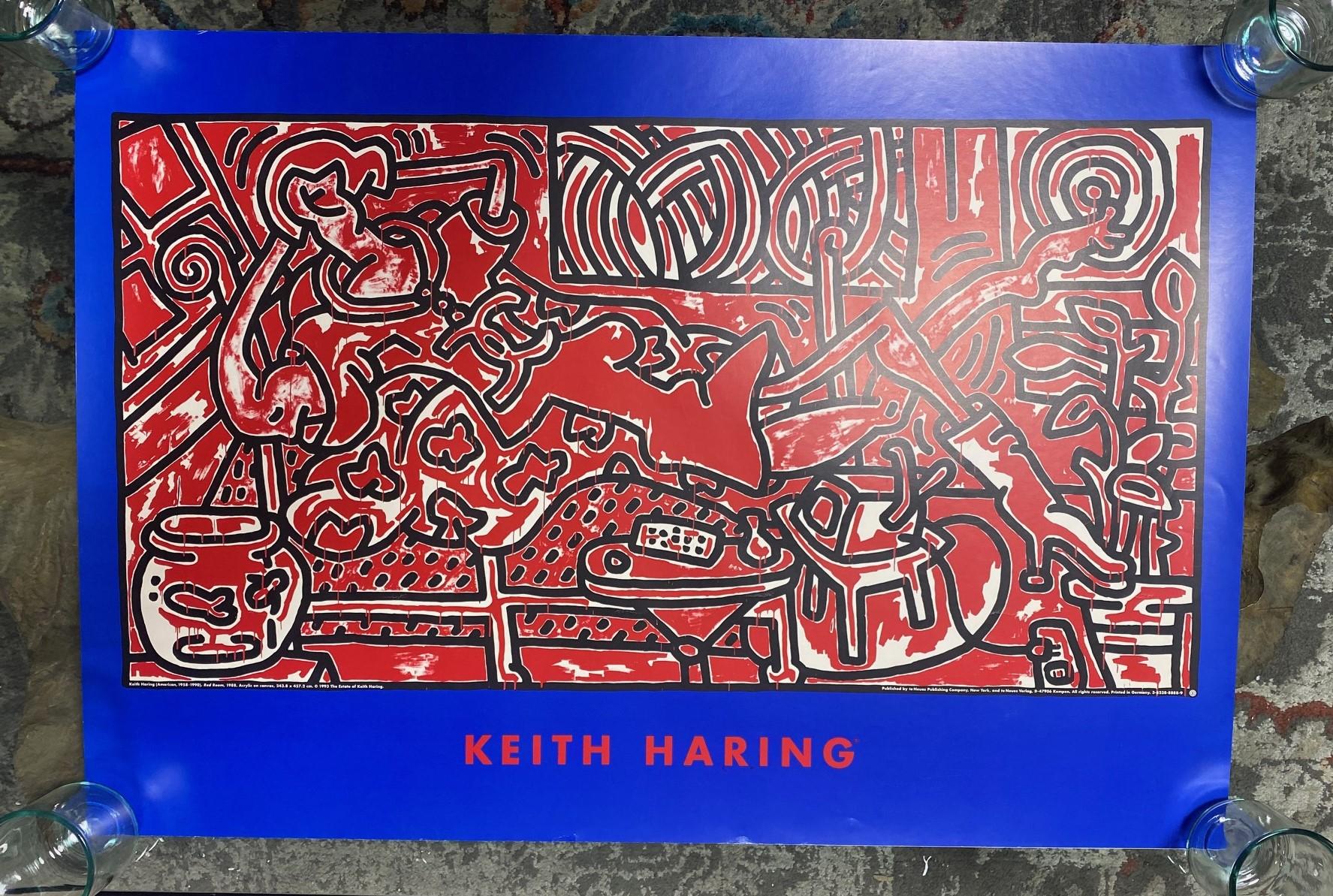 Modern Keith Haring Vintage NYC Pop Shop te Neues Art Lithograph Poster Red Room, 1993 For Sale