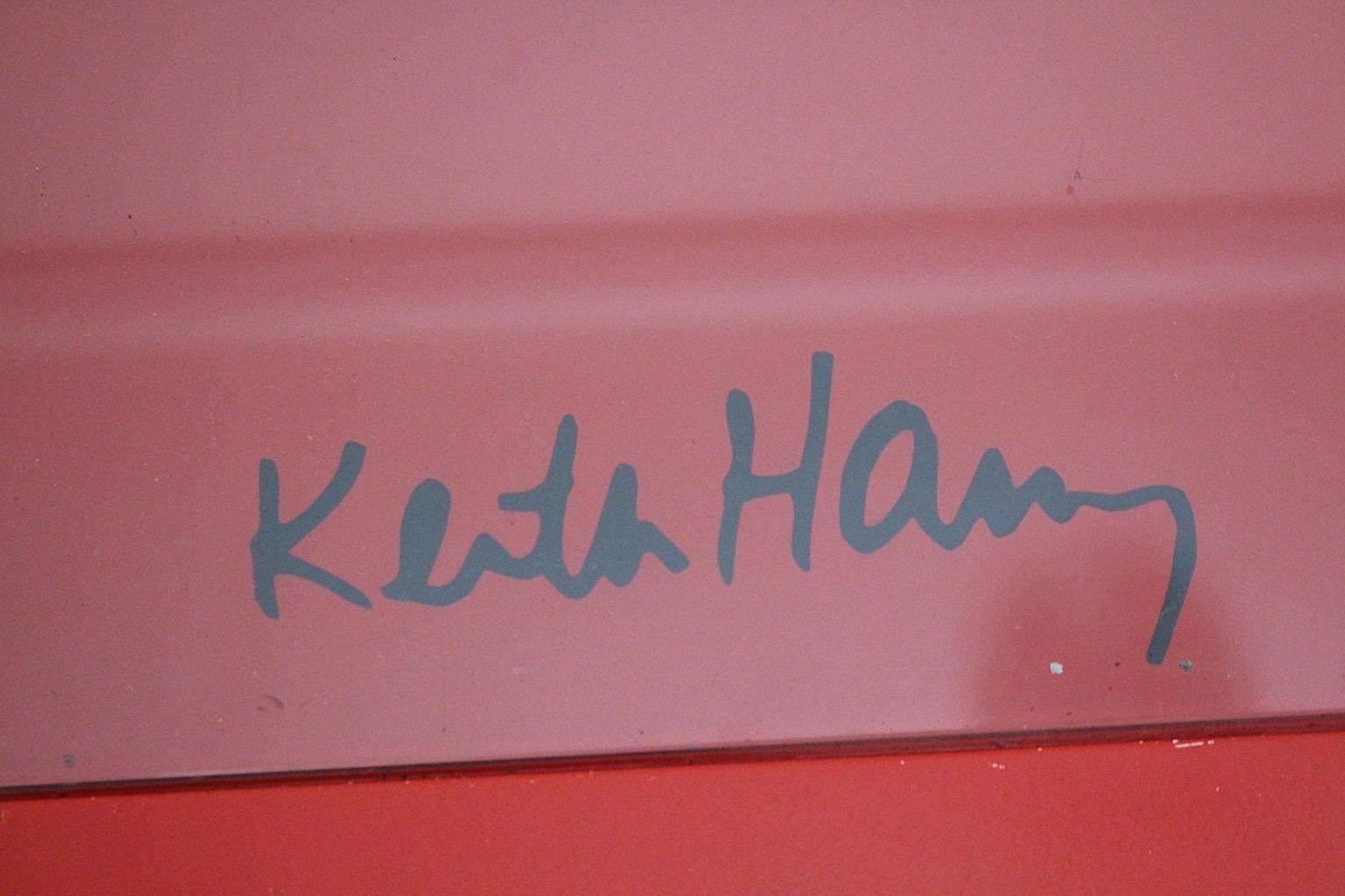 Modern Keith Haring Vintage Pop Art Sofa Table Red Green Metal Bretz 1998 Germany For Sale